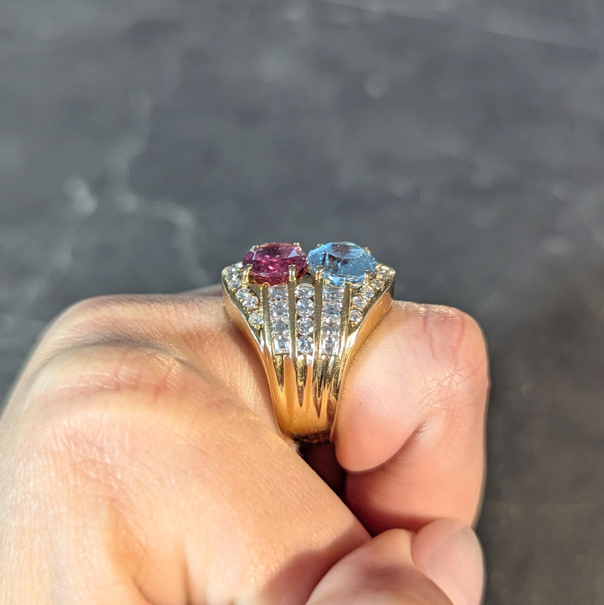 1980s 8.55 CTW Tourmaline Topaz Diamond 18K Yellow Gold Vintage Cluster Ring