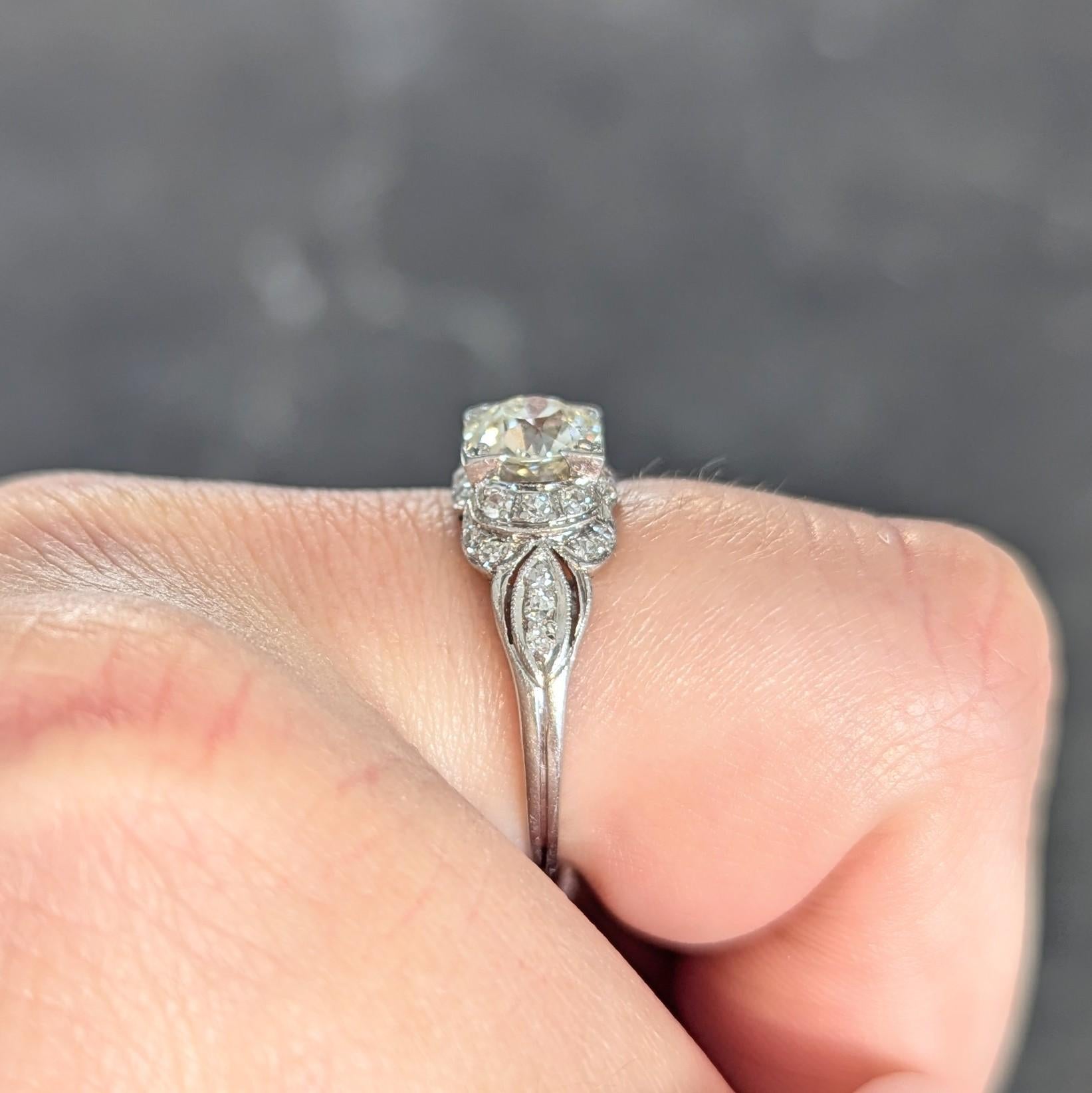 Art Deco 1.35 CTW Old European Diamond Platinum Vintage Bow Engagement Ring