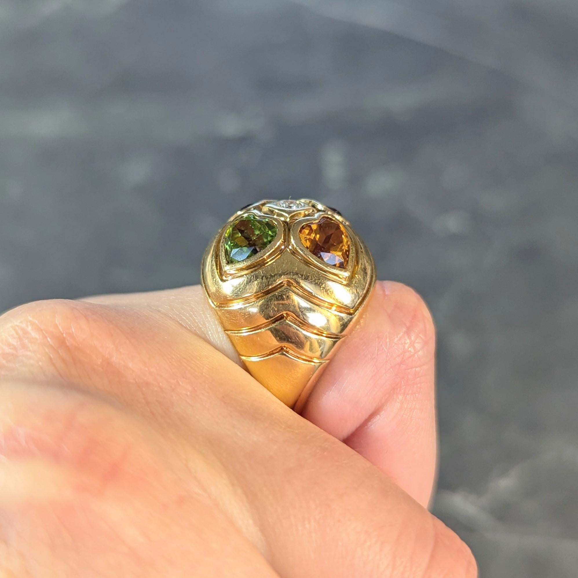 Bulgari 1990's Diamond Multi-Gem 18 Karat Gold Vintage Domed Heart Ring