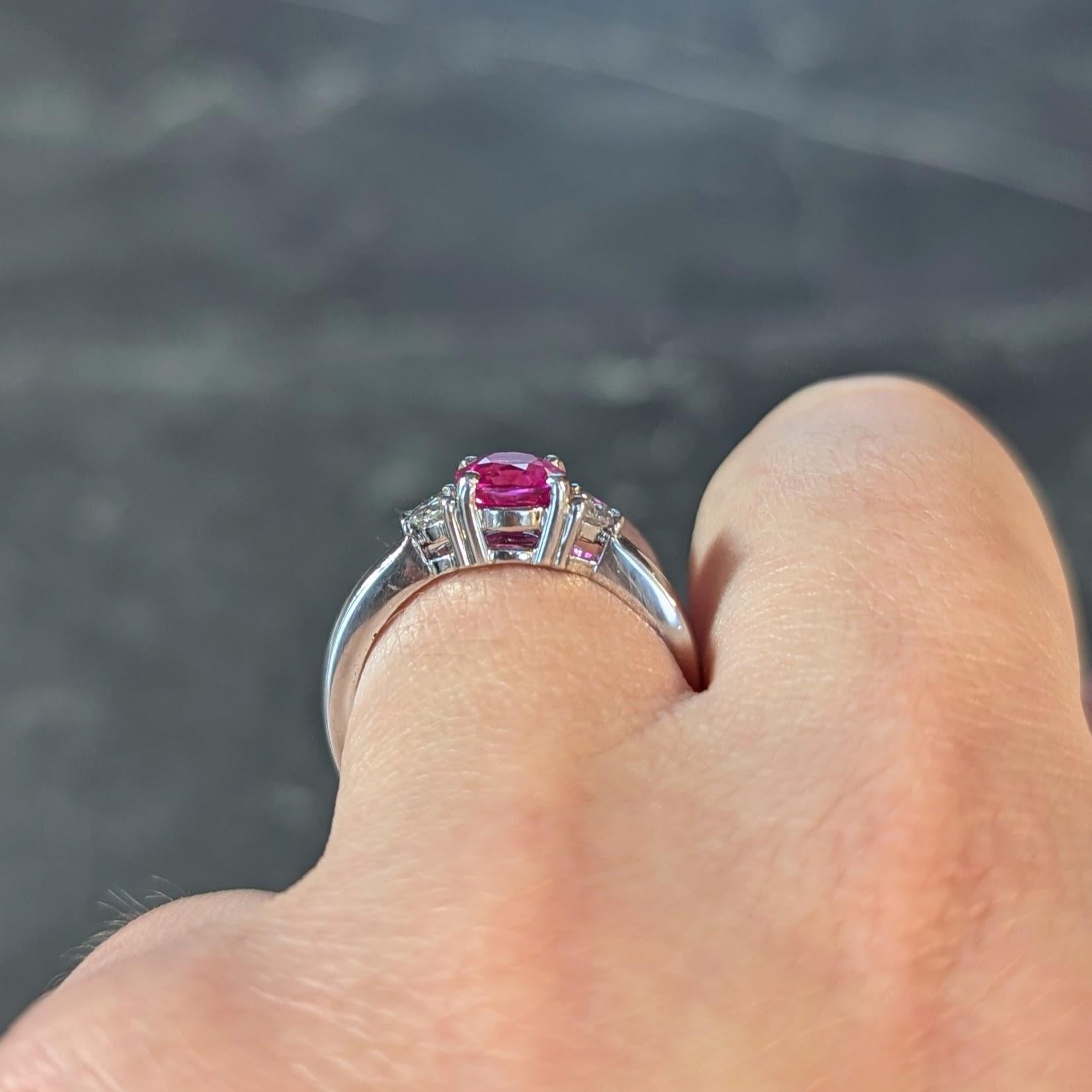 1990's 1.78 CTW Pink Sapphire Diamond Platinum Vintage Three Stone Ring