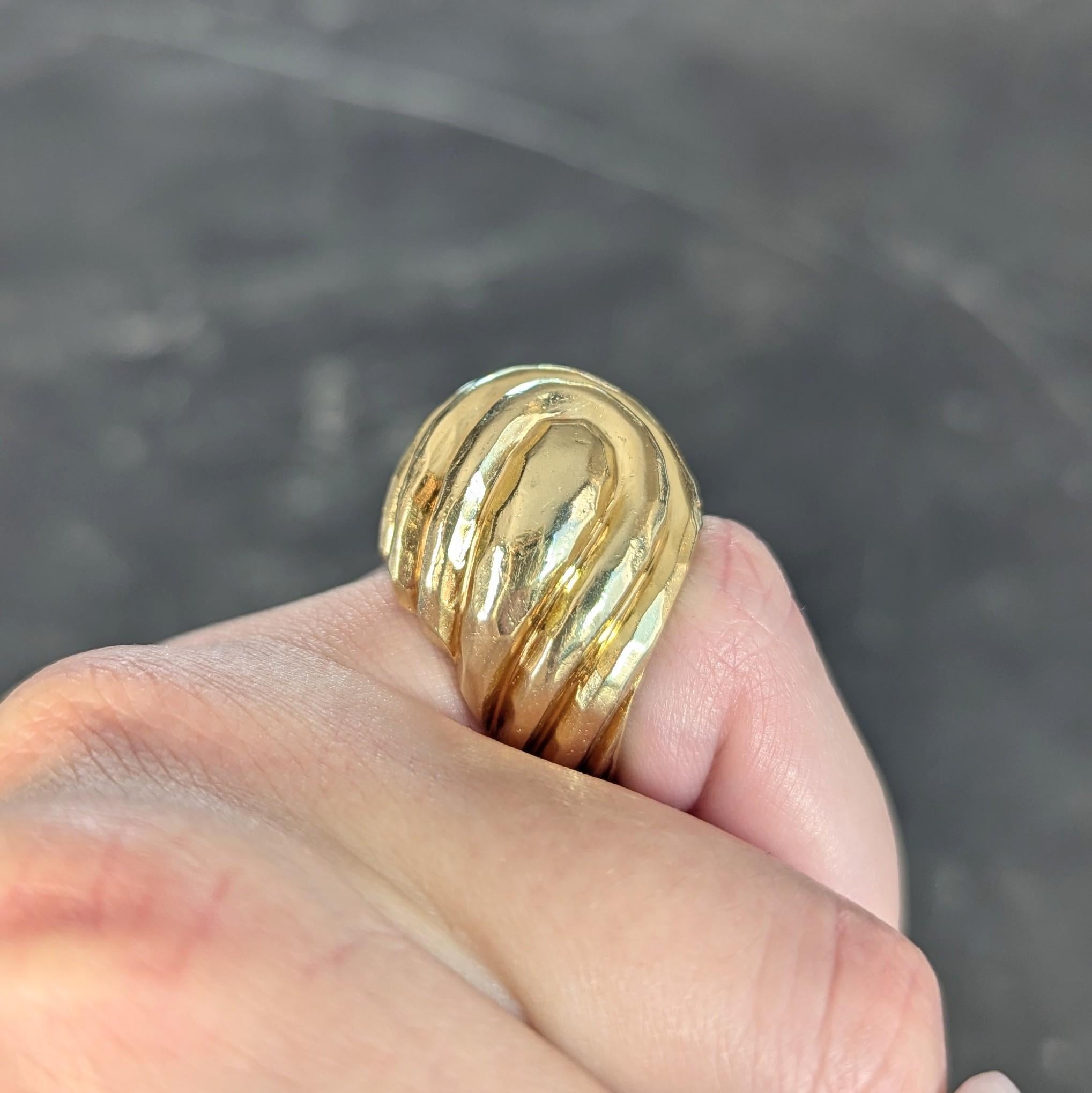 Henry Dunay 1970's 18 Karat Yellow Gold Vintage Hammered Swirl Ring