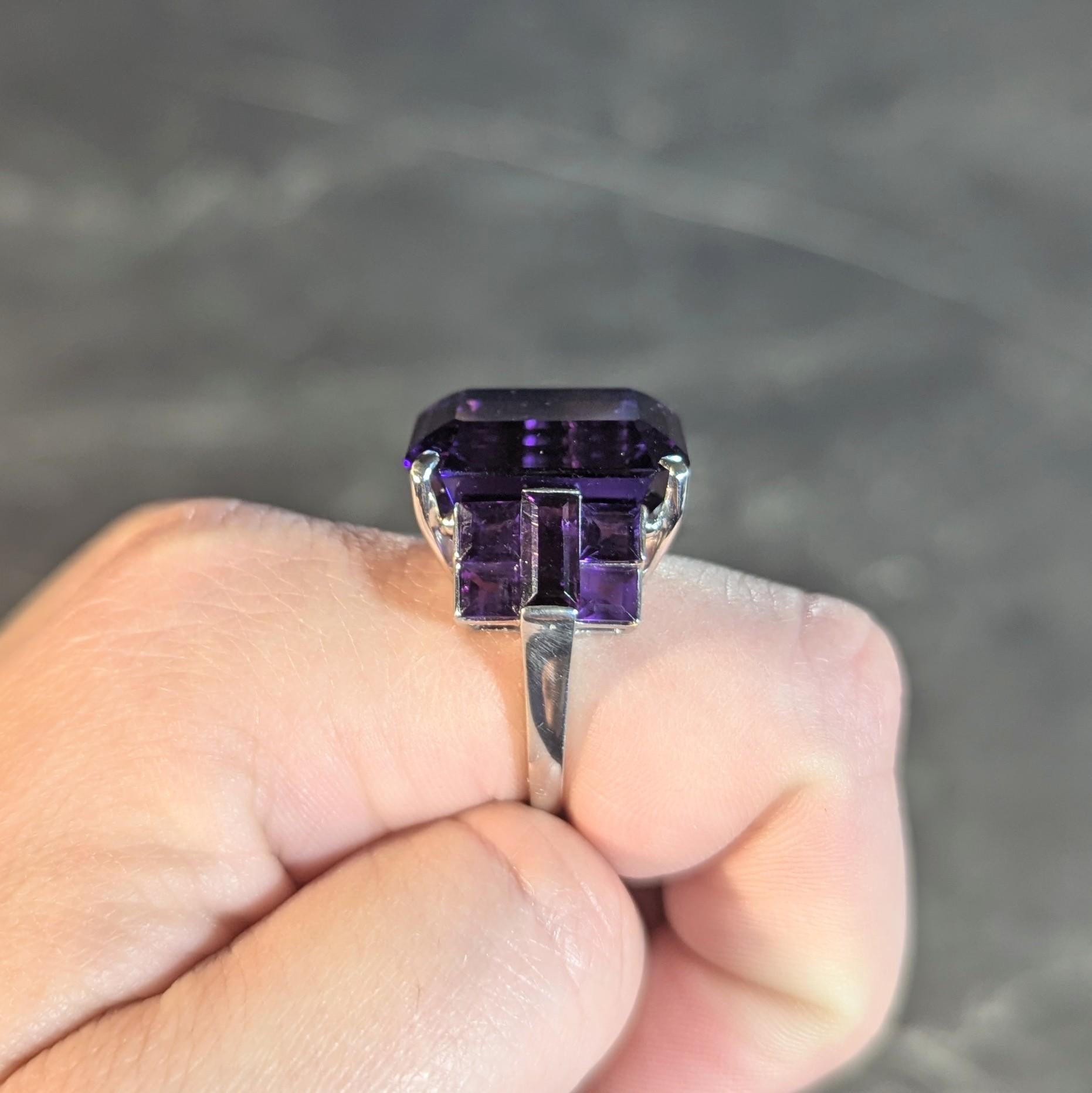 Mid-Century 22.92 CTW Amethyst Platinum Vintage Stepped Cocktail Ring