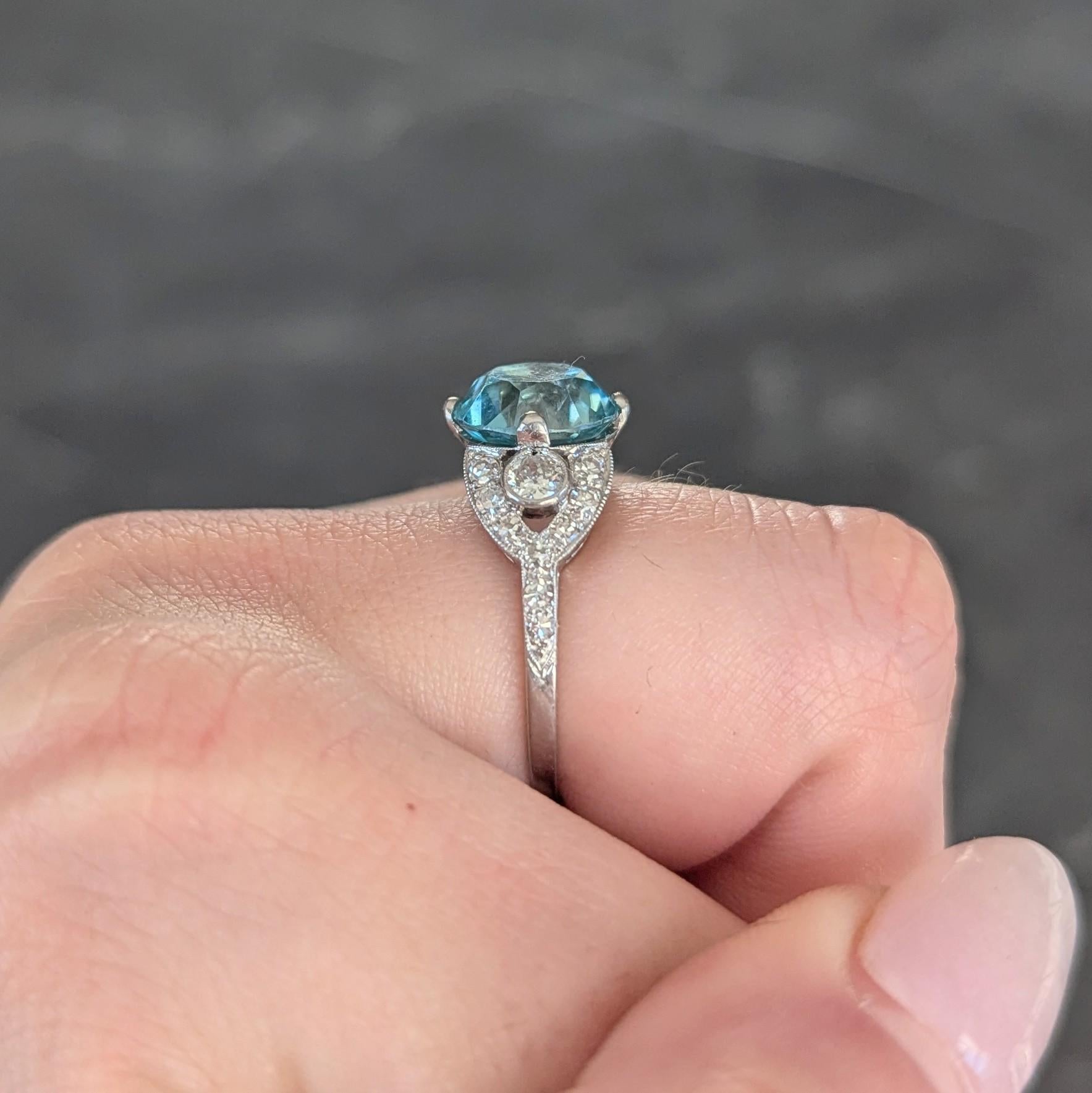 Art Deco 6.35 CTW Zircon Diamond Platinum Vintage Cocktail Ring