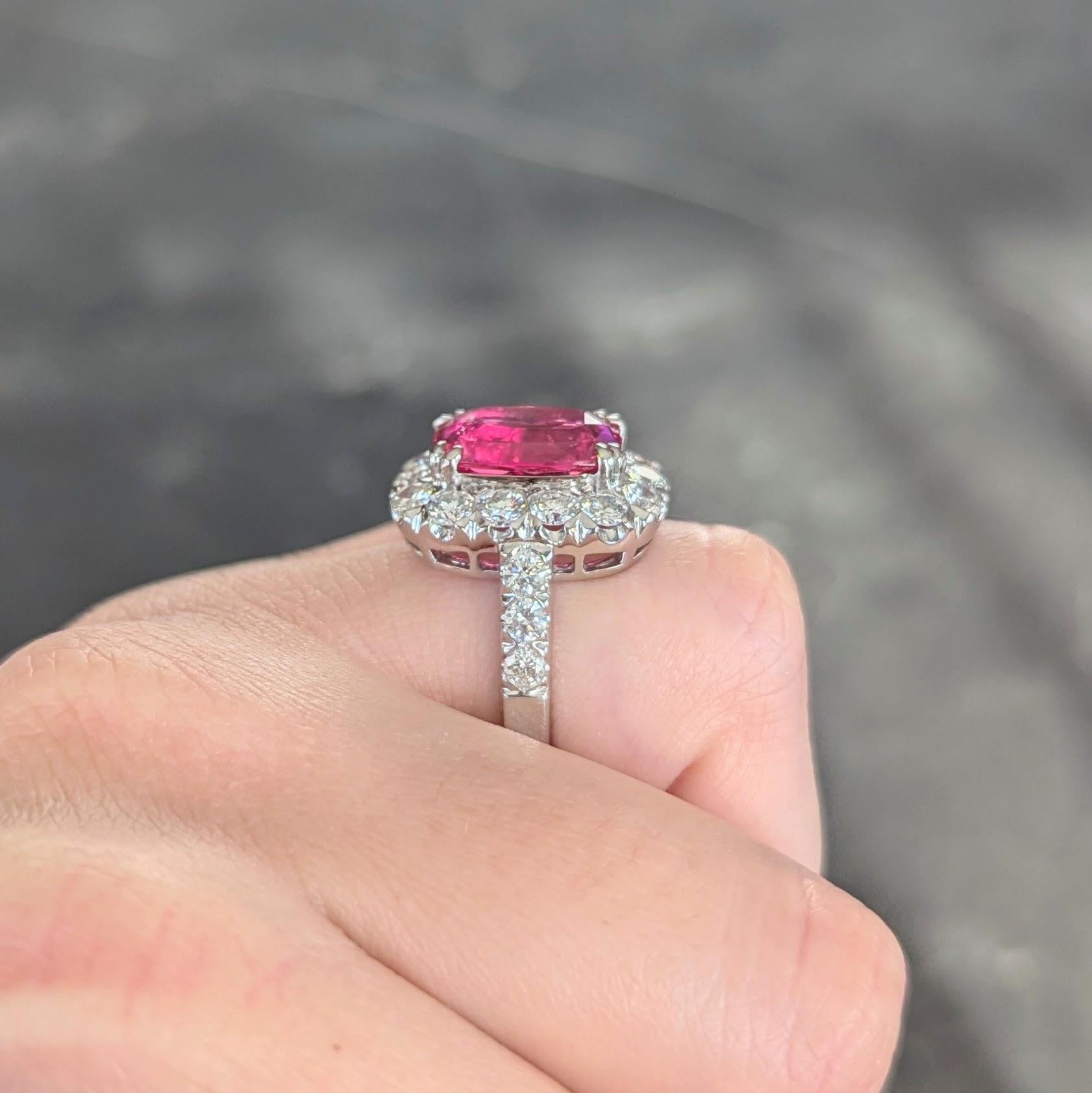 Contemporary 6.67 CTW No Heat Pink Spinel Diamond 18 Karat White Gold Halo Ring