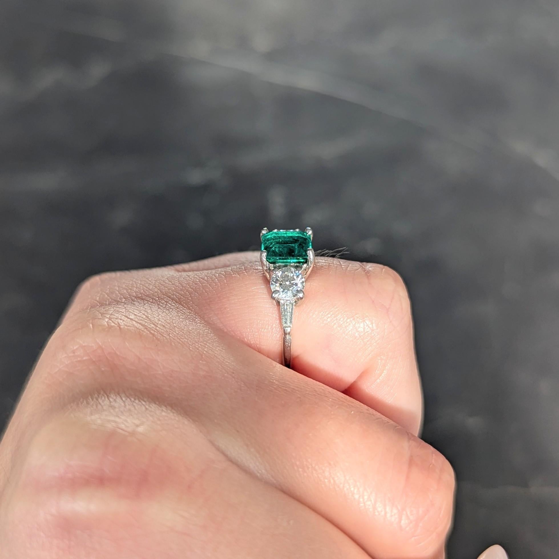 Mid-Century 2.80 CTW Colombian Emerald Diamond Platinum Vintage Ring AGL