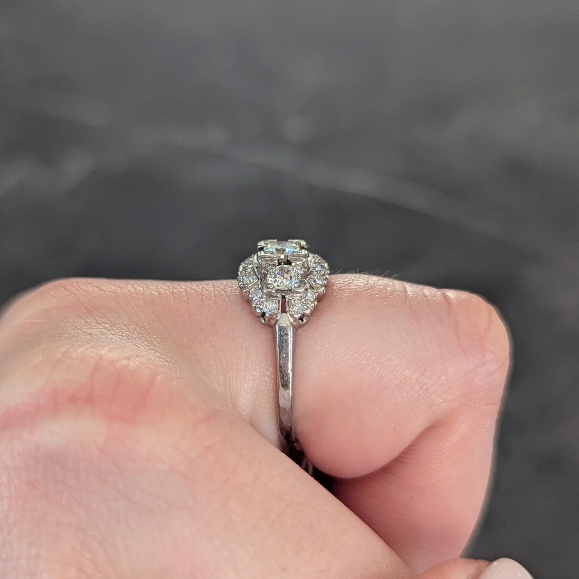 Mid-Century 0.85 CTW Diamond Platinum Vintage Bombé Dinner Ring