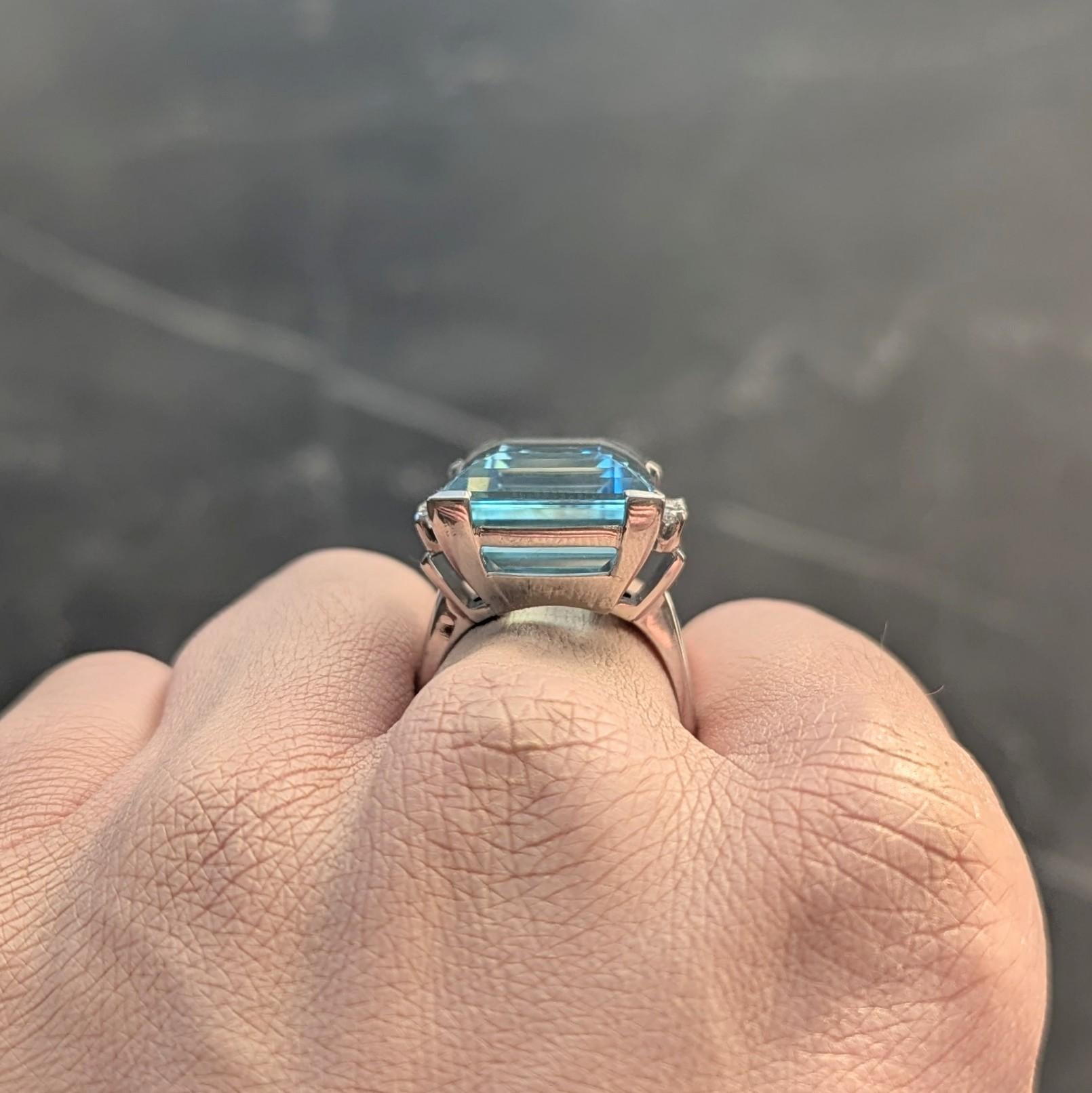 Mid-Century 19.50 CTW Aquamarine Diamond 18K White Gold Vintage Cocktail Ring