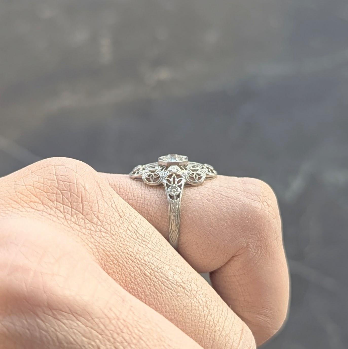 Art Deco Diamond 18 Karat White Gold Vintage Orange Blossom Dinner Ring