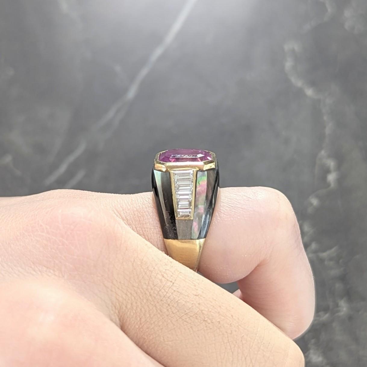 French No Heat Pink Ceylon Sapphire Multi-Gem 18 Karat Gold Vintage Ring AGL