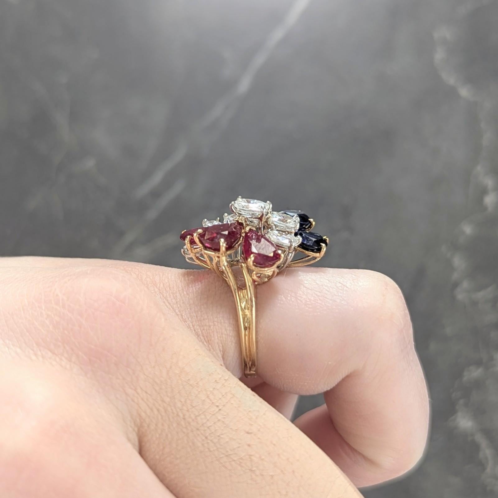 Oscar Heyman Diamond Ruby Sapphire Platinum 18K Gold Cluster Ring