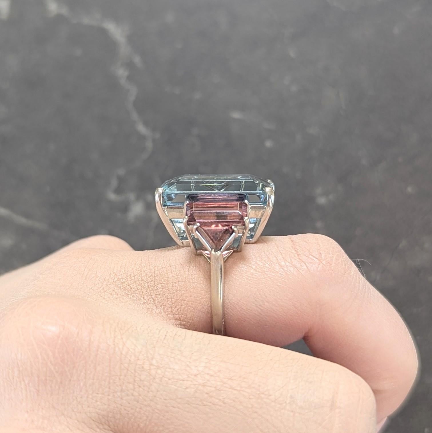 1980's Aquamarine Tourmaline 18 Karat White Gold Vintage Cocktail Ring