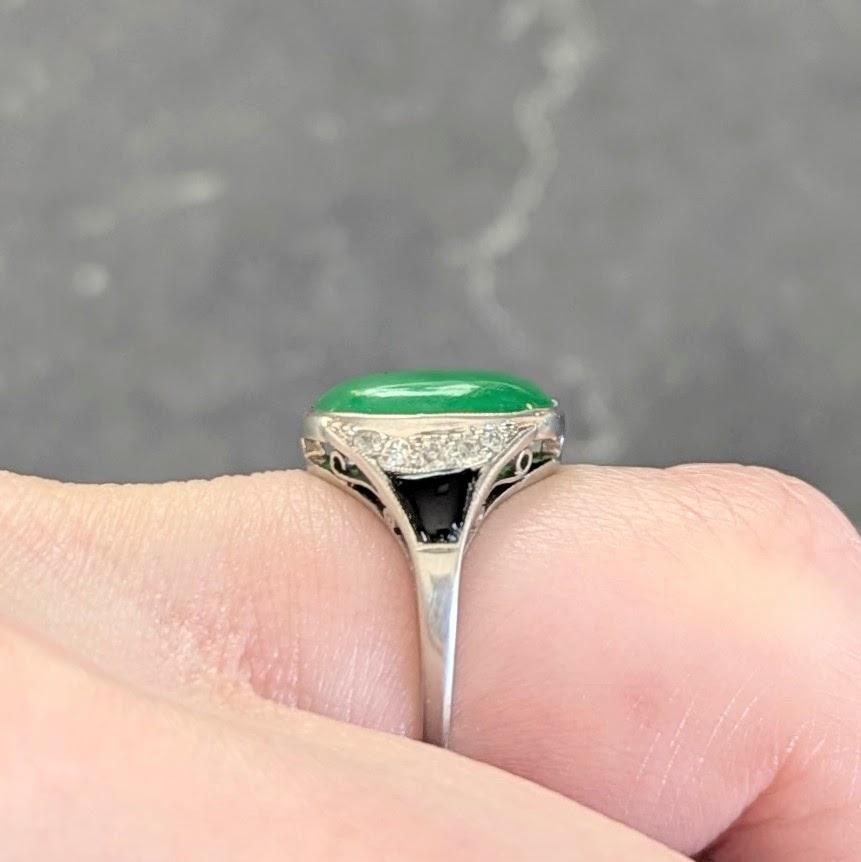 Art Deco Jadeite Jade Diamond Onyx Platinum Vintage Cocktail Ring