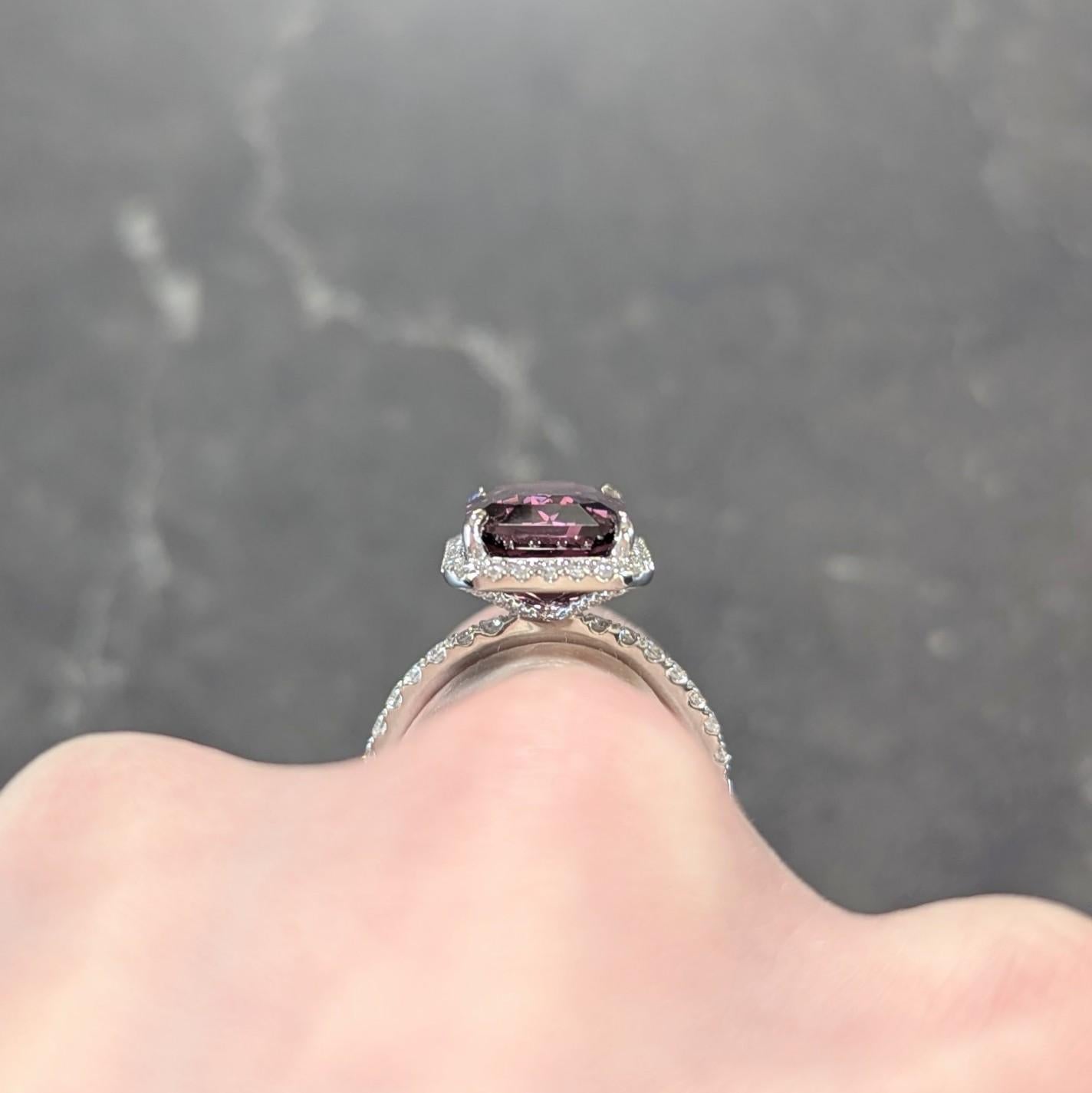 Contemporary 8.25 CTW Purple Spinel Diamond 18 Karat White Gold Halo Ring