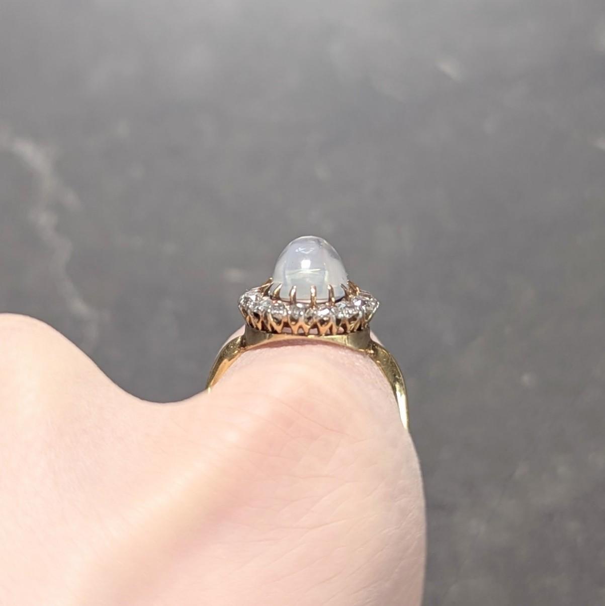 Edwardian Moonstone Diamond Platinum 14 Karat Gold Antique Halo Ring