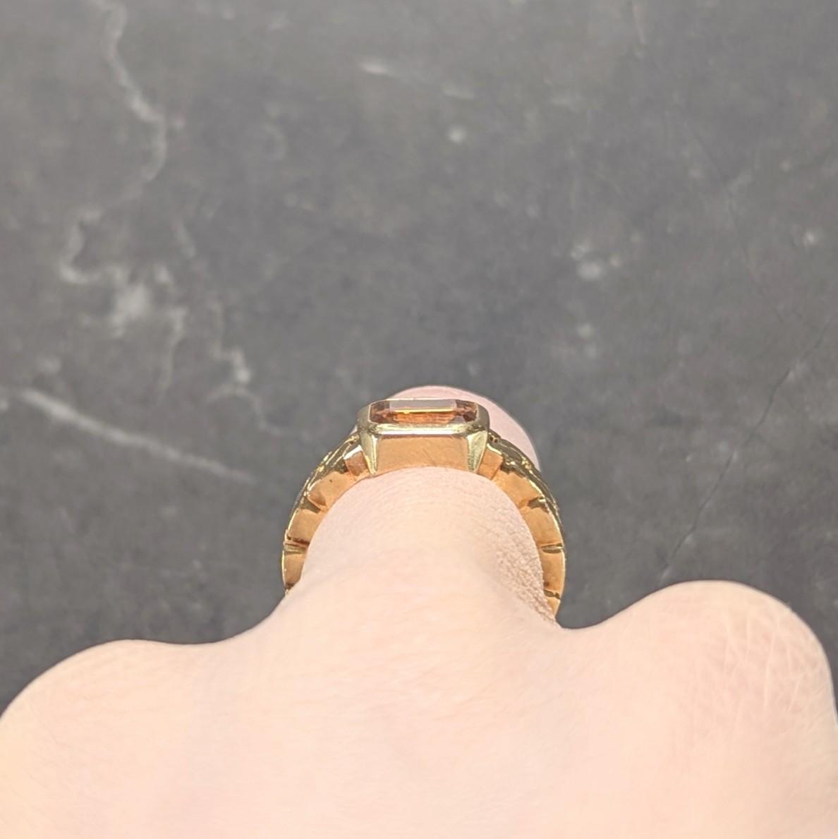 Chanel French 1980's Citrine 18 Karat Yellow Gold Curb Link Vintage Band Ring