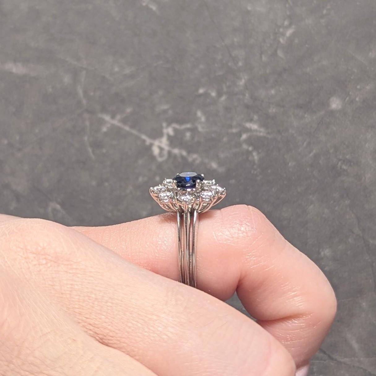 Mid-Century 1.30 CTW Sapphire Diamond Platinum Vintage Halo Ring