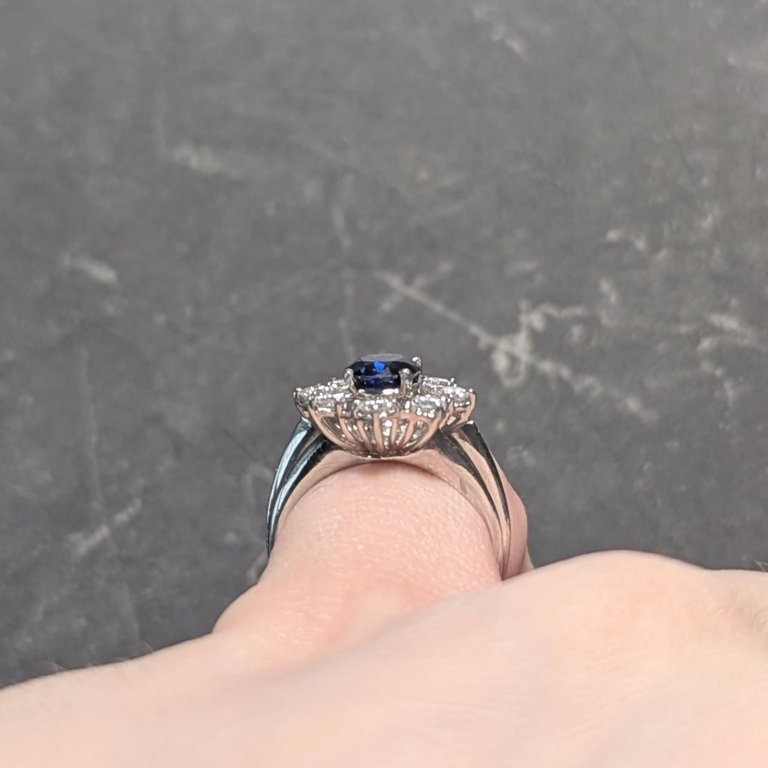 Mid-Century 1.30 CTW Sapphire Diamond Platinum Vintage Halo Ring