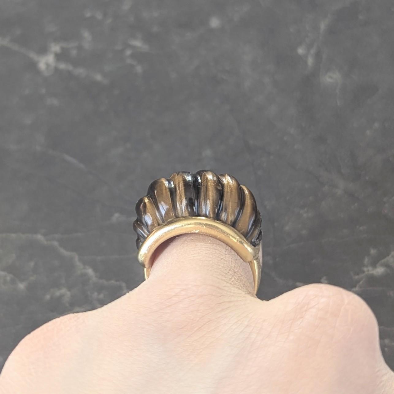 Tiffany & Co. 1970's Tiger's Eye Quartz 18K Gold Vintage Fluted Statement Ring