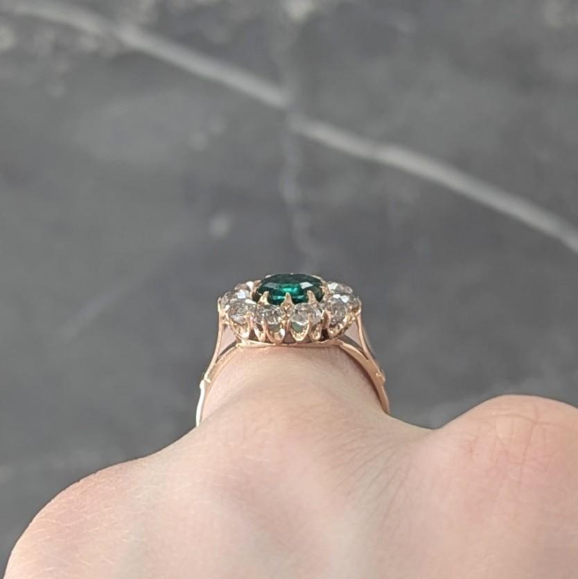 Victorian 2.79 CTW Colombian Emerald Diamond 14 Karat Yellow Gold Antique Ring