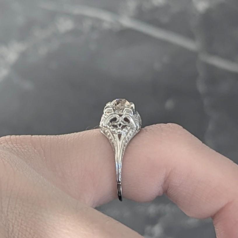 Art Deco 0.42 CTW Fancy Brown-Yellow Diamond 18K Vintage Engagement Ring