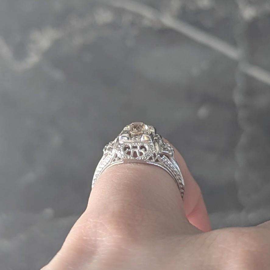 Art Deco 0.42 CTW Fancy Brown-Yellow Diamond 18K Vintage Engagement Ring