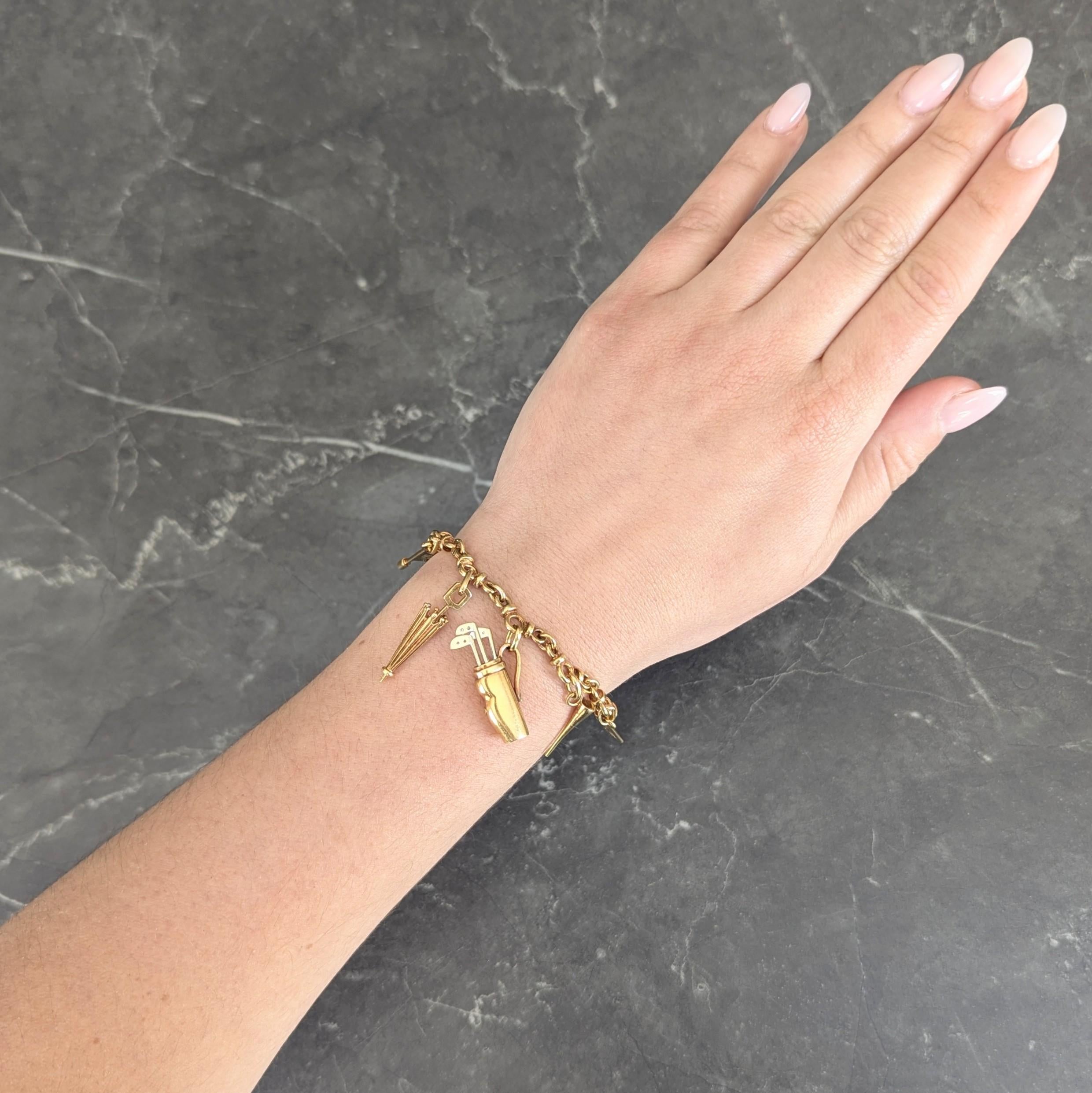 Pomellato 1990's Diamond 18 Karat Two-Tone Gold Vintage Golf Charm Bracelet