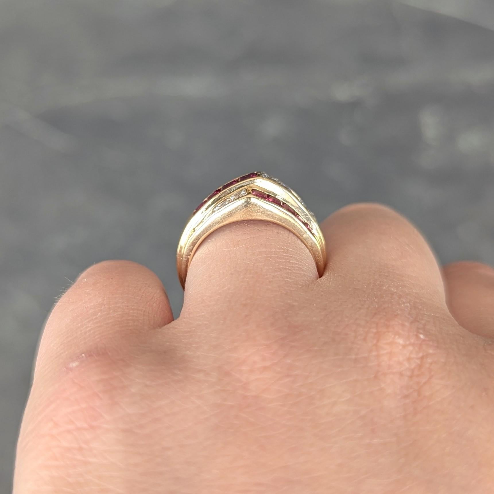 Oscar Heyman 1980's Ruby Diamond 18 Karat Yellow Gold Vintage Channel Band Ring