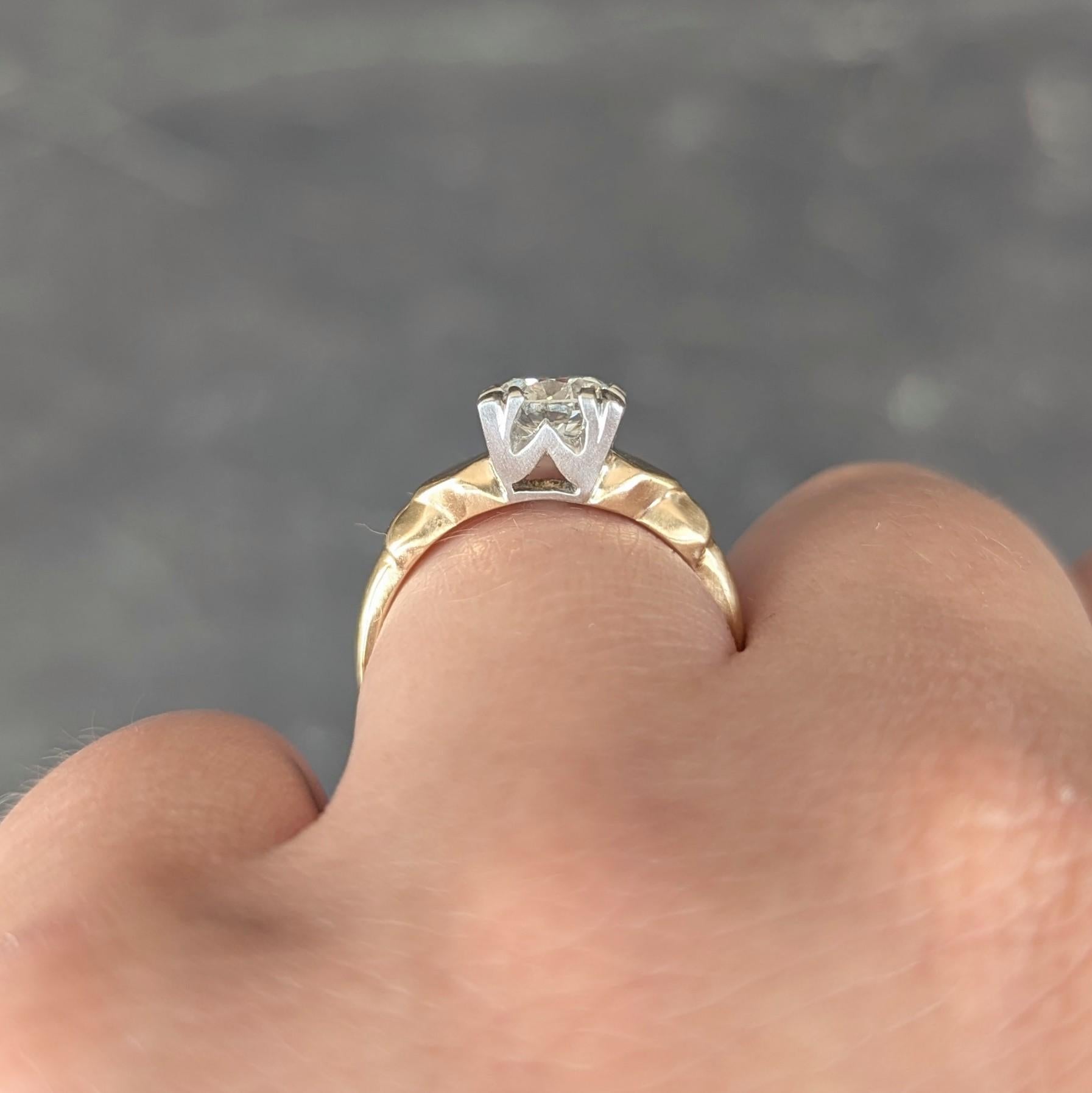 Retro 1.02 CTW Transitional Cut Platinum 14K Yellow Gold Vintage Engagement Ring