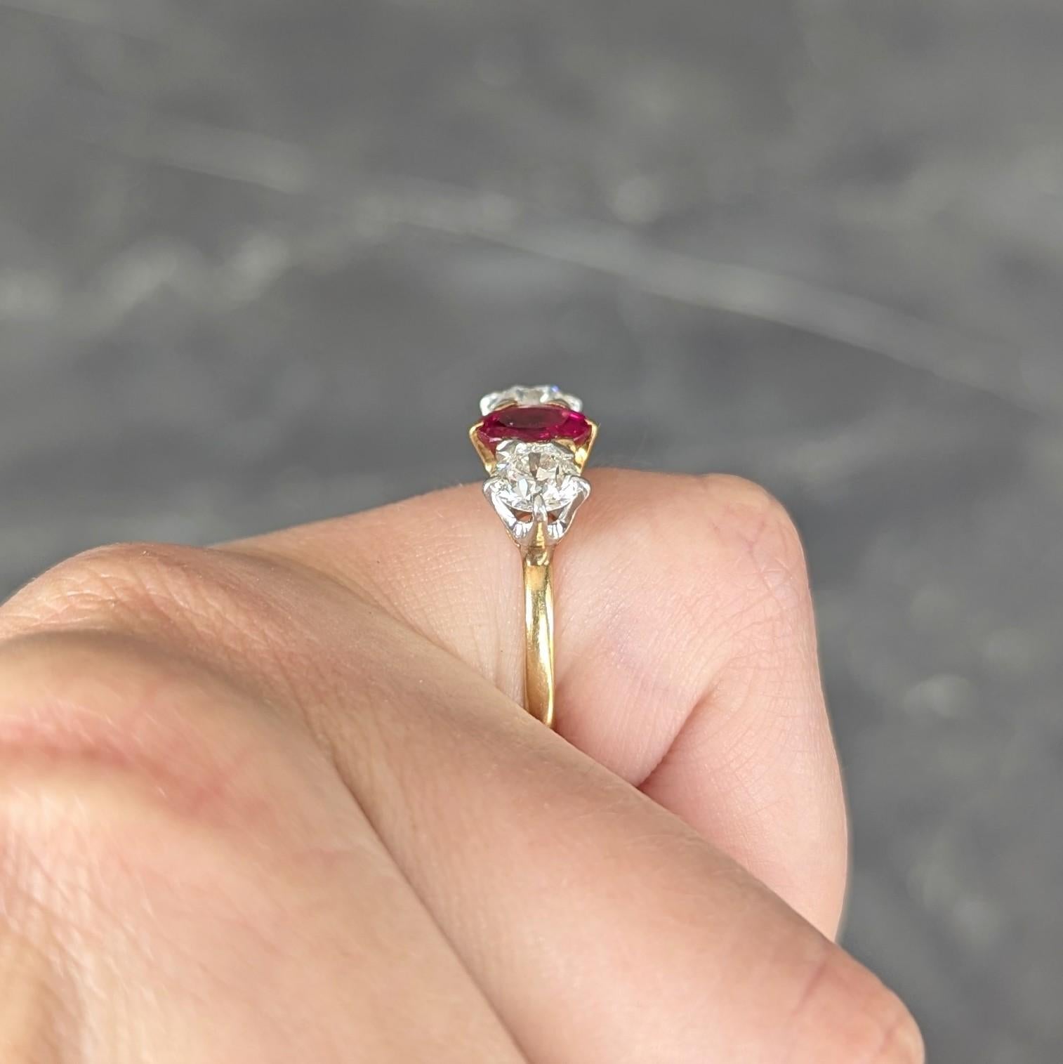 Tiffany & Co. No Heat Burma Ruby Diamond Platinum 18K Yellow Gold Antique Ring
