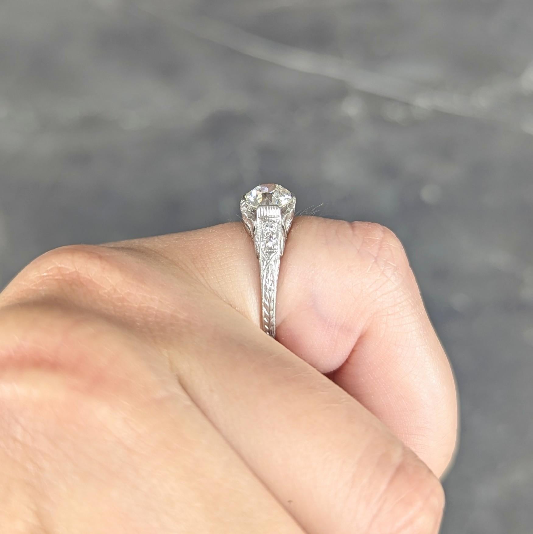 Art Deco 1.21 Old European Diamond Platinum Vintage Scrolling Engagement Ring