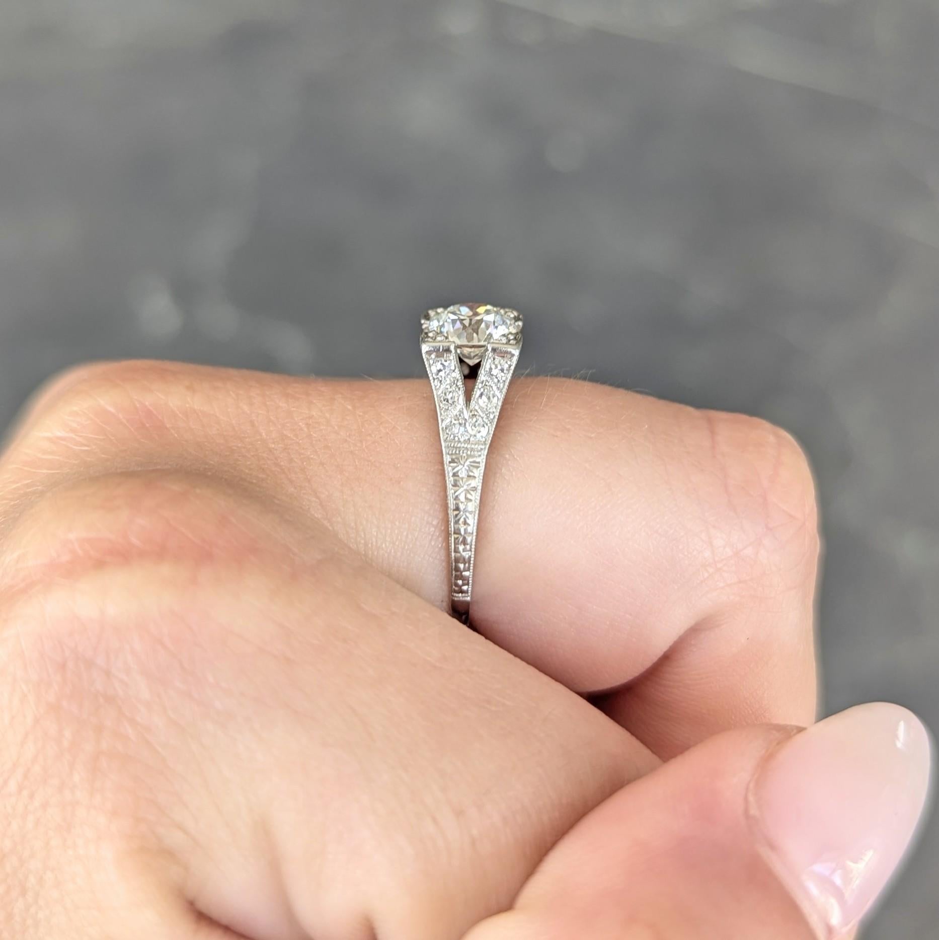 Art Deco 1.30 CTW Diamond Platinum Vintage Fanning Wheat Engagement Ring