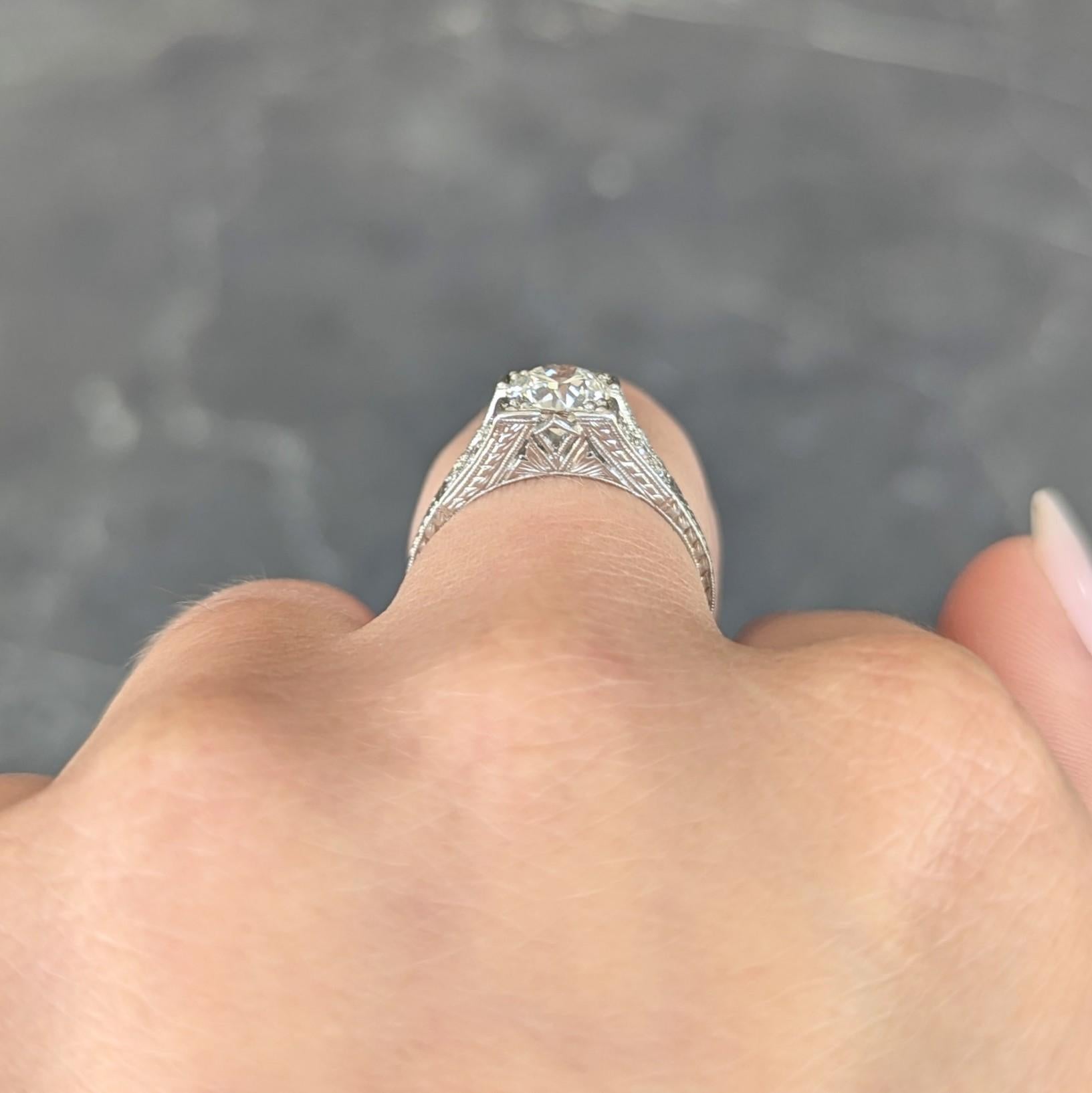 Art Deco 1.30 CTW Diamond Platinum Vintage Fanning Wheat Engagement Ring