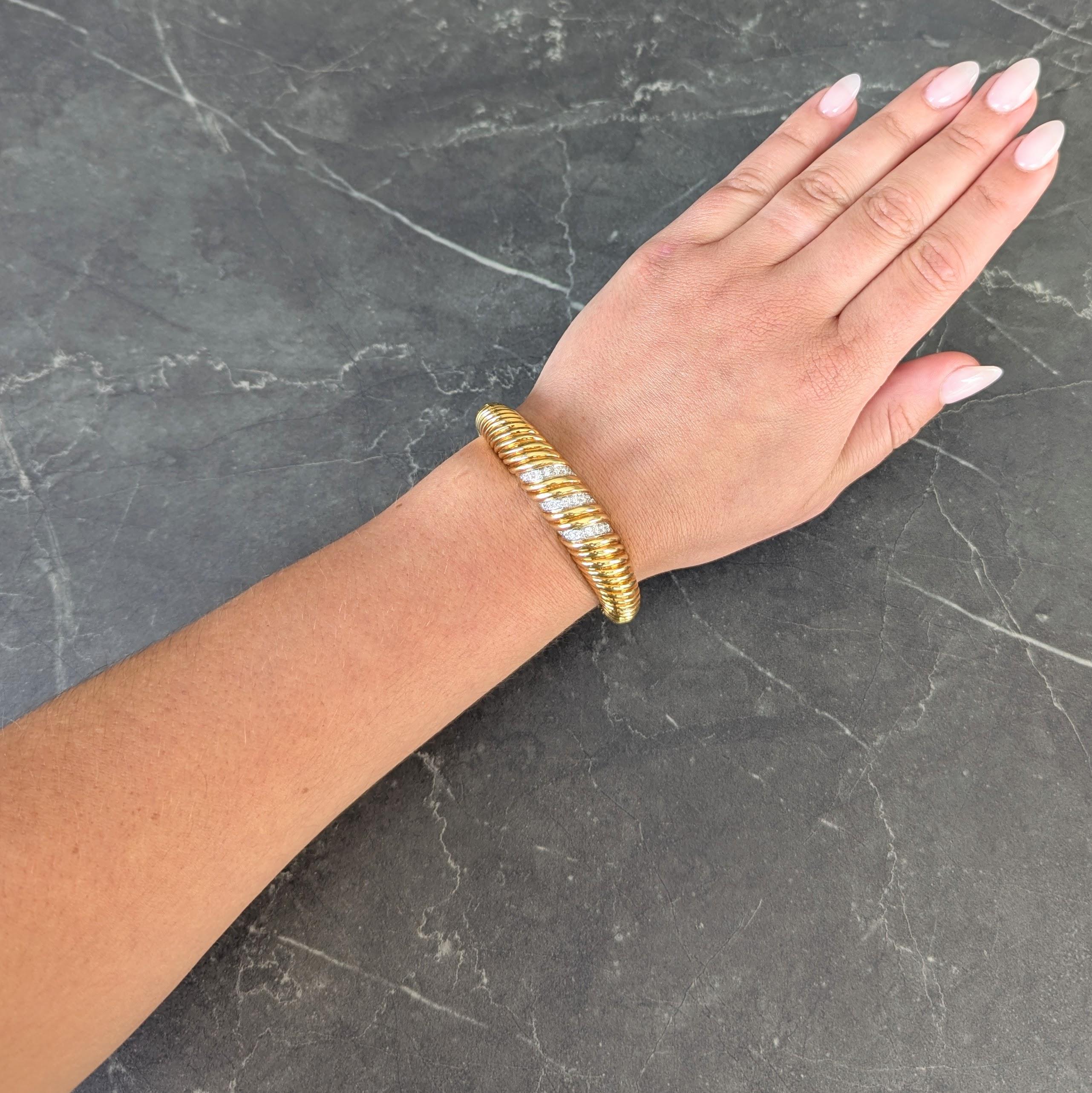 Tiffany & Co. 1960's Diamond Platinum 18 Karat Yellow Gold Vintage Cuff Bracelet
