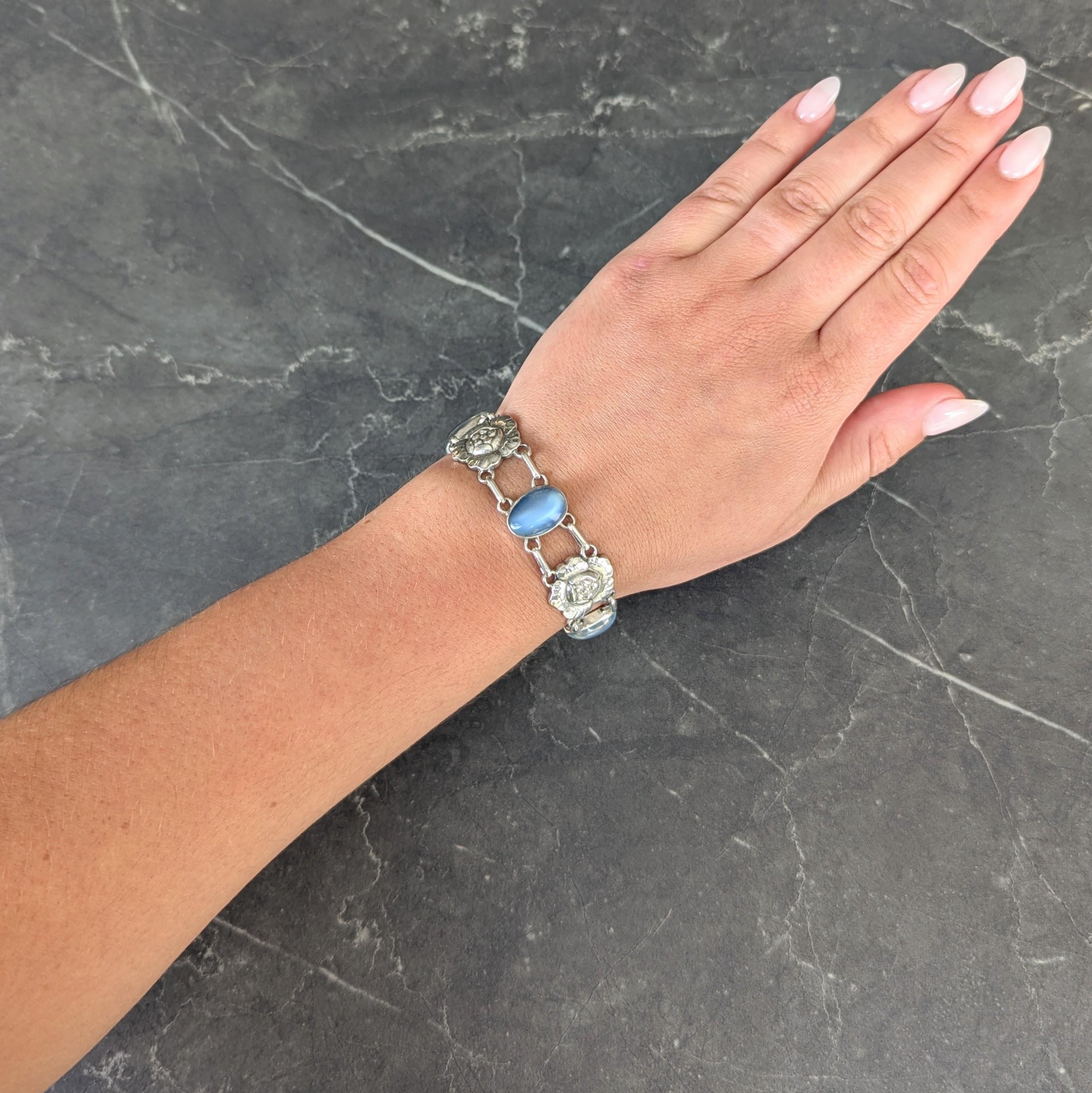 Georg Jensen Moonstone Sterling Silver Vintage Flower Link Bracelet