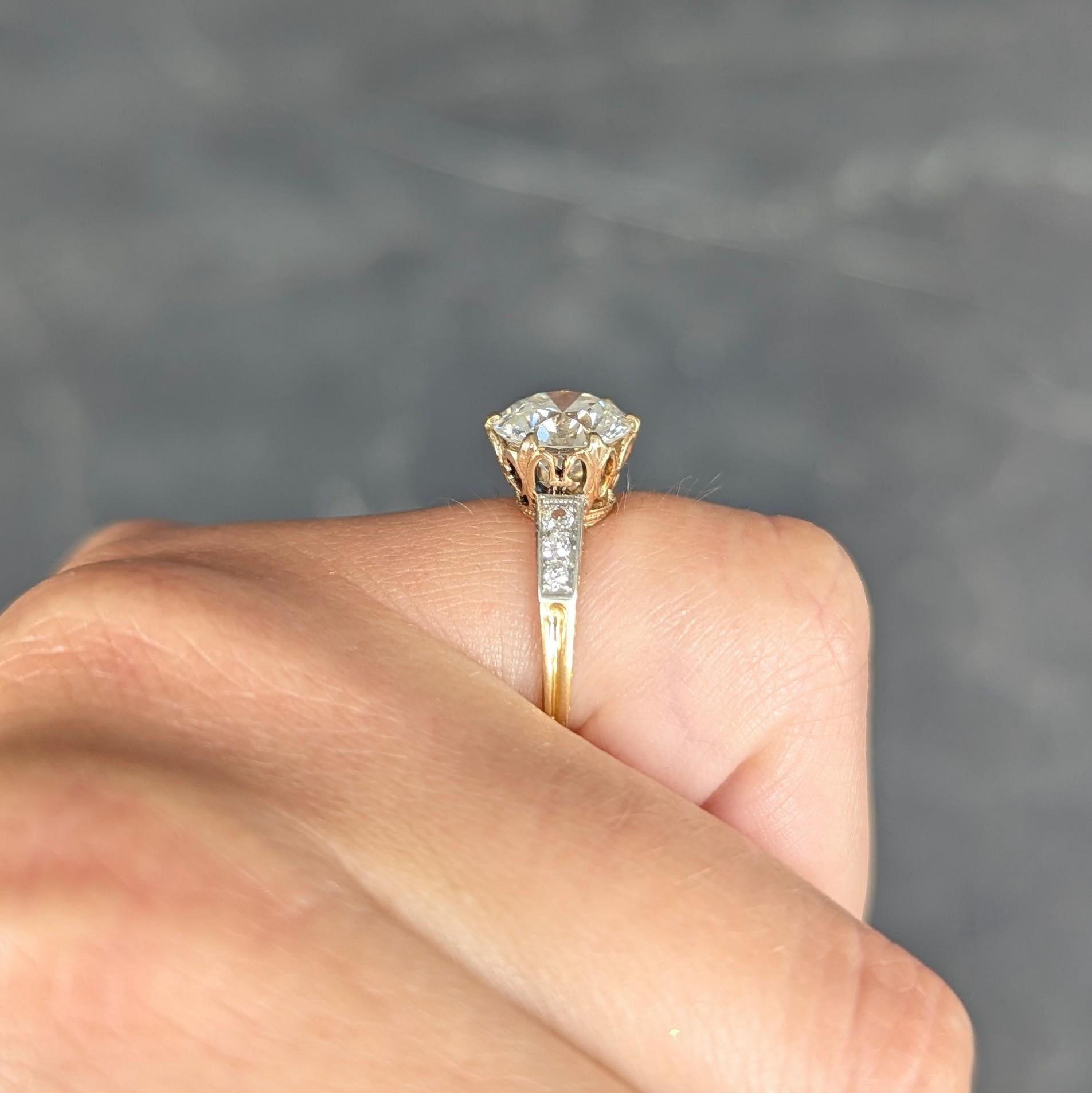 Edwardian 2.40 CTW Euro Diamond Platinum 18 Karat Gold Antique Engagement Ring