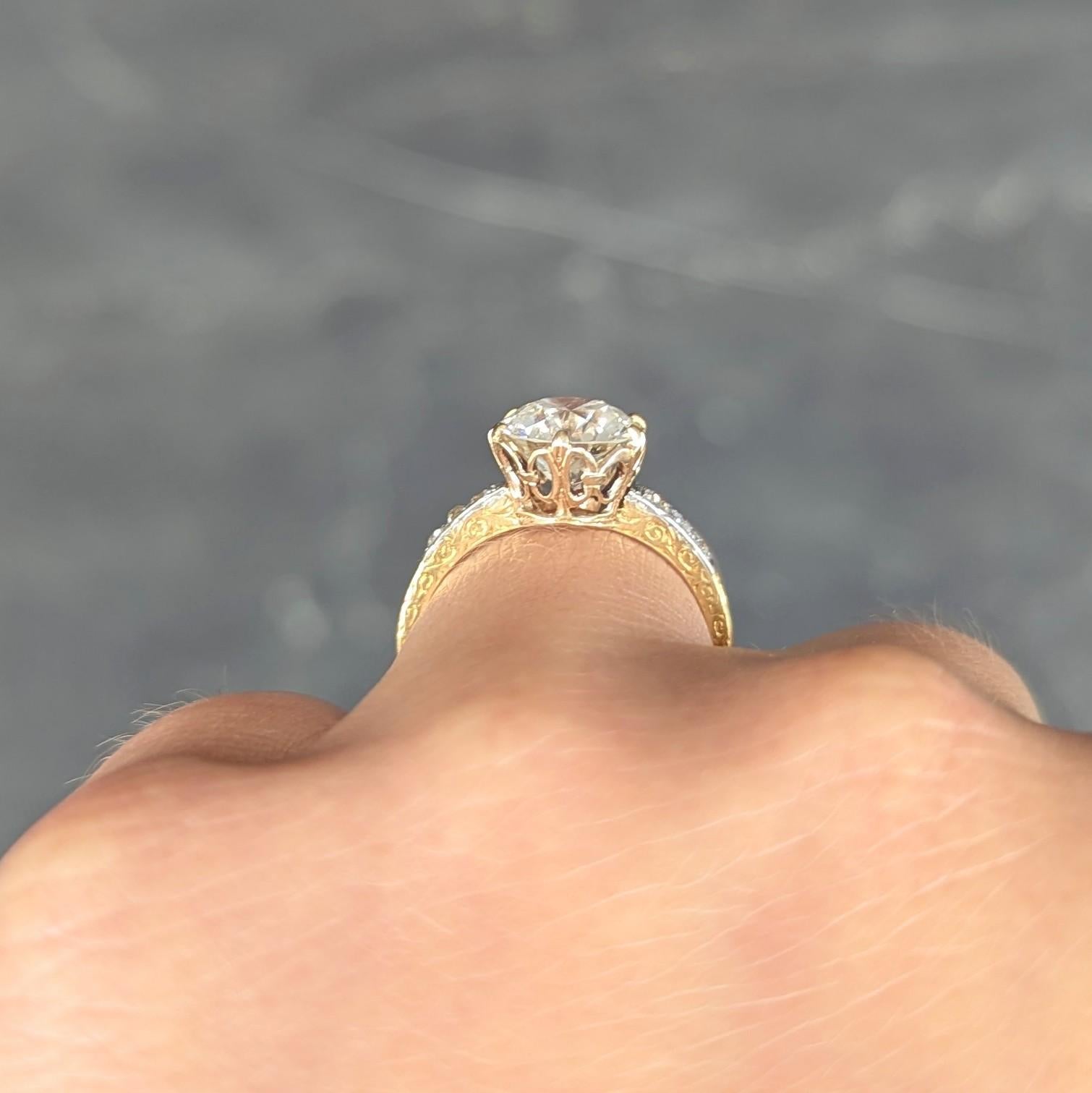 Edwardian 2.40 CTW Euro Diamond Platinum 18 Karat Gold Antique Engagement Ring