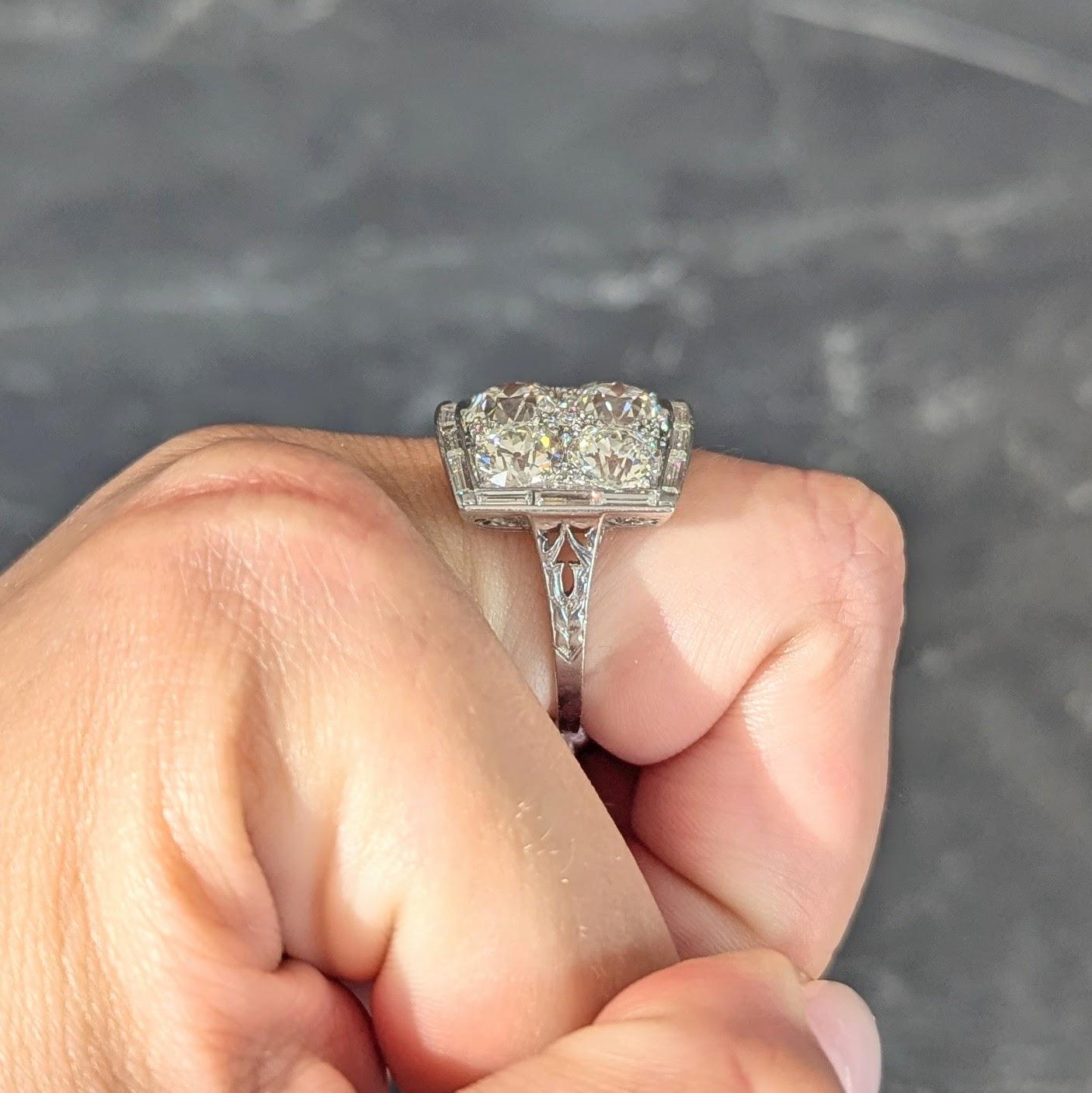 Art Deco Old European Cut Diamond 9.00 CTW Platinum Antique Heart Cluster Ring