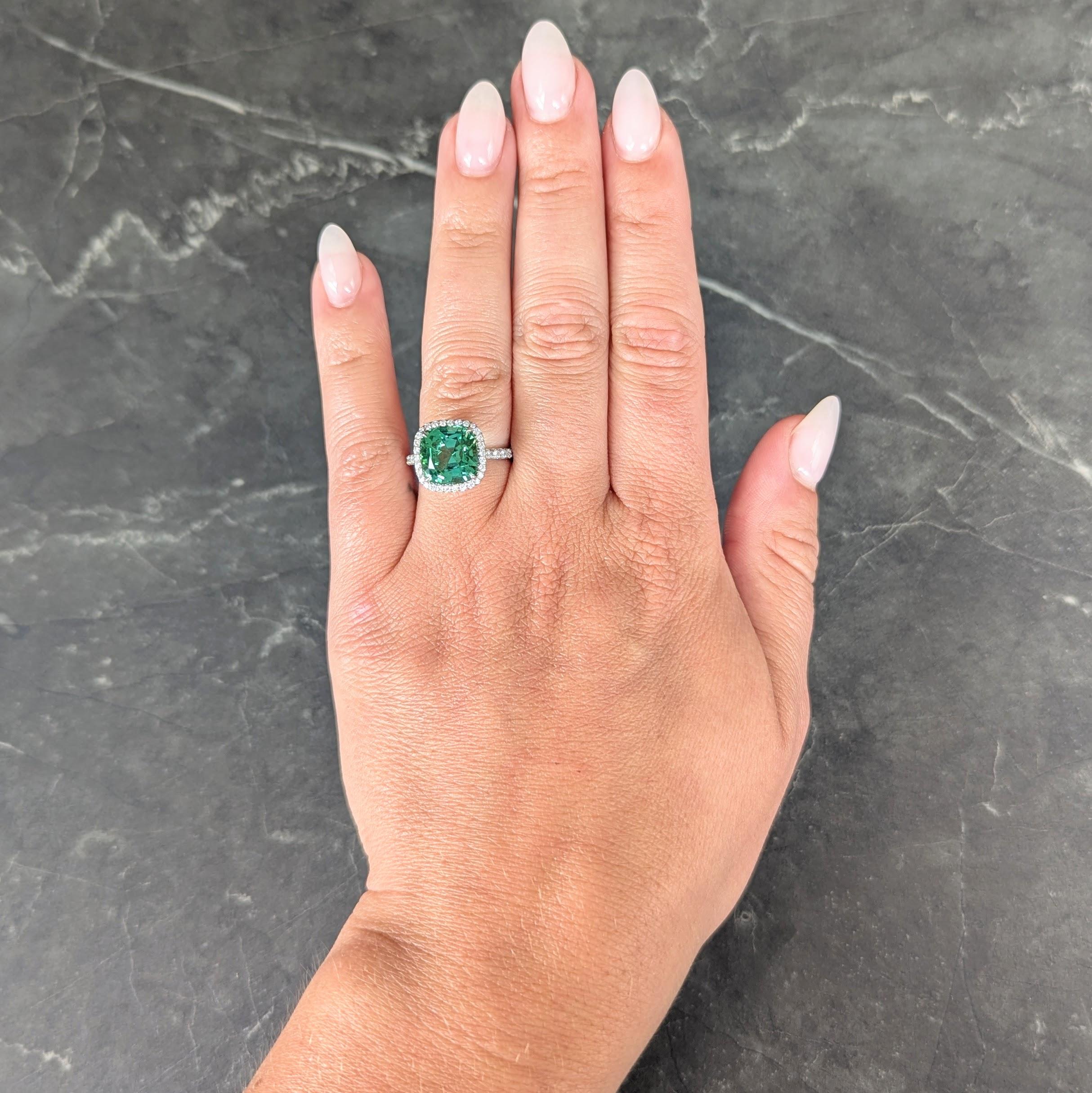 Tiffany & Co. 4.38 CTW Green Tourmaline Diamond Platinum Soleste Halo Ring
