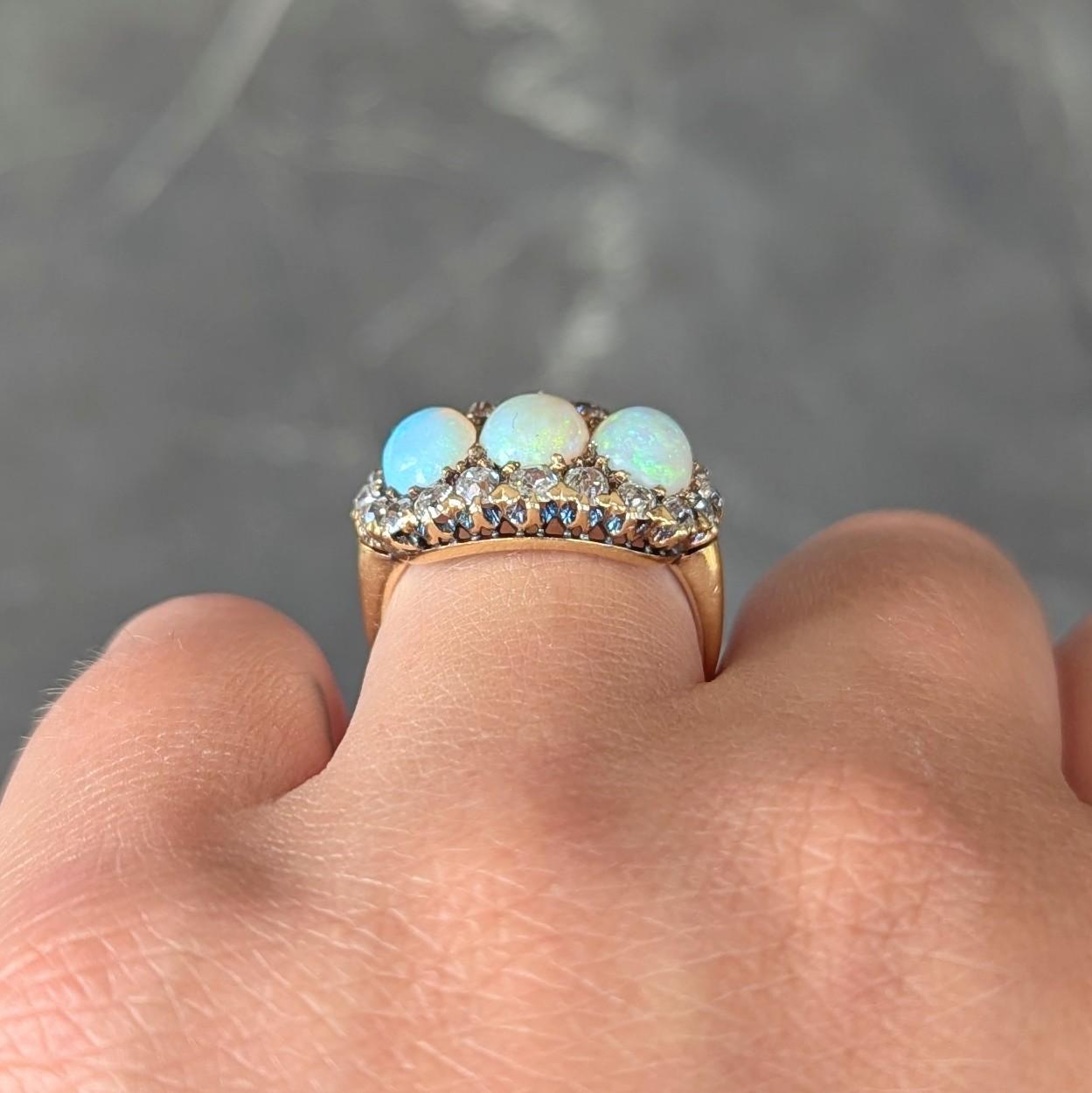 Victorian Opal Diamond 14 Karat Yellow Gold Antique Opal Cluster Ring