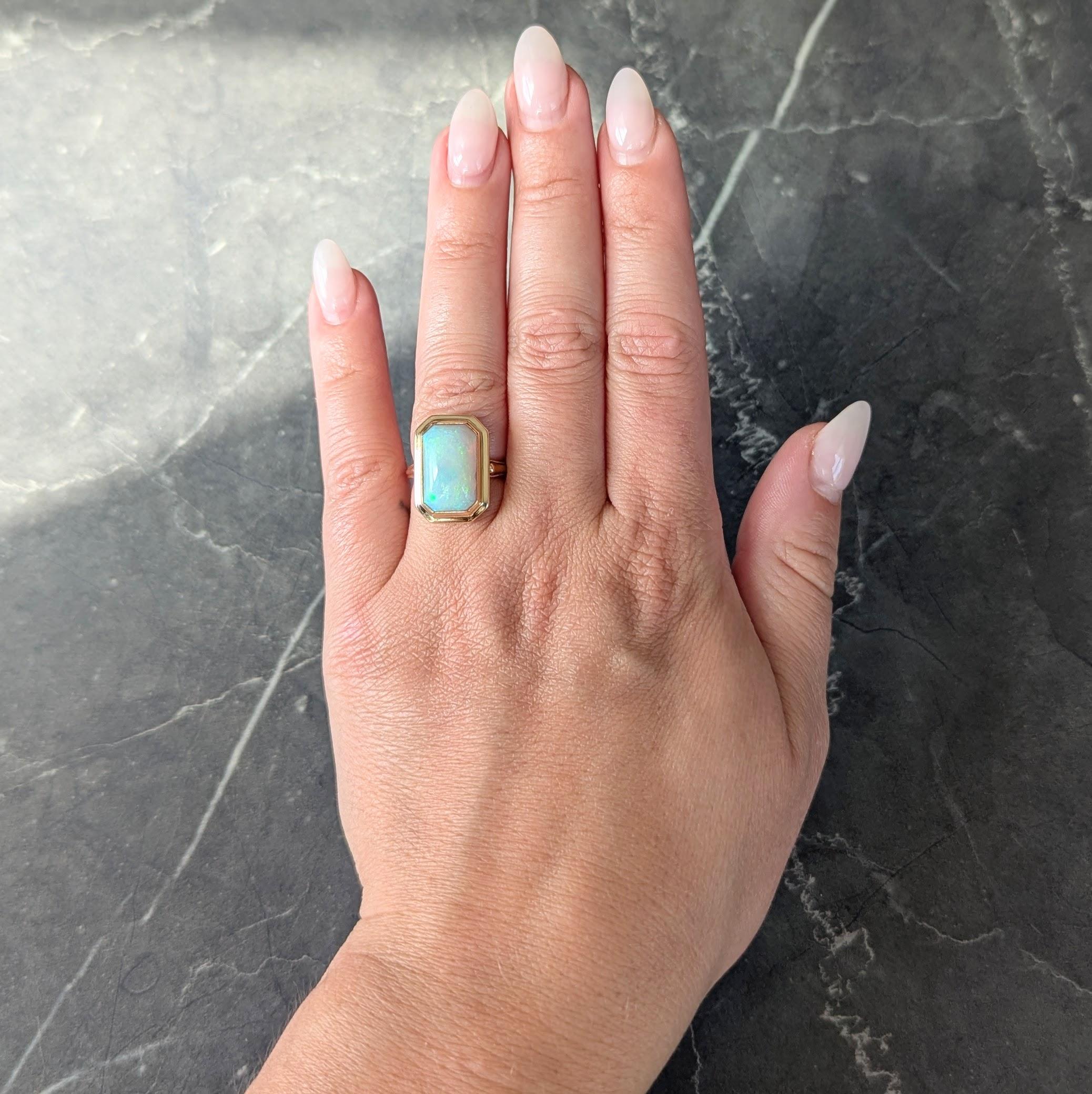 Early Art Deco Opal 14 Karat Yellow Gold Antique Cocktail Ring