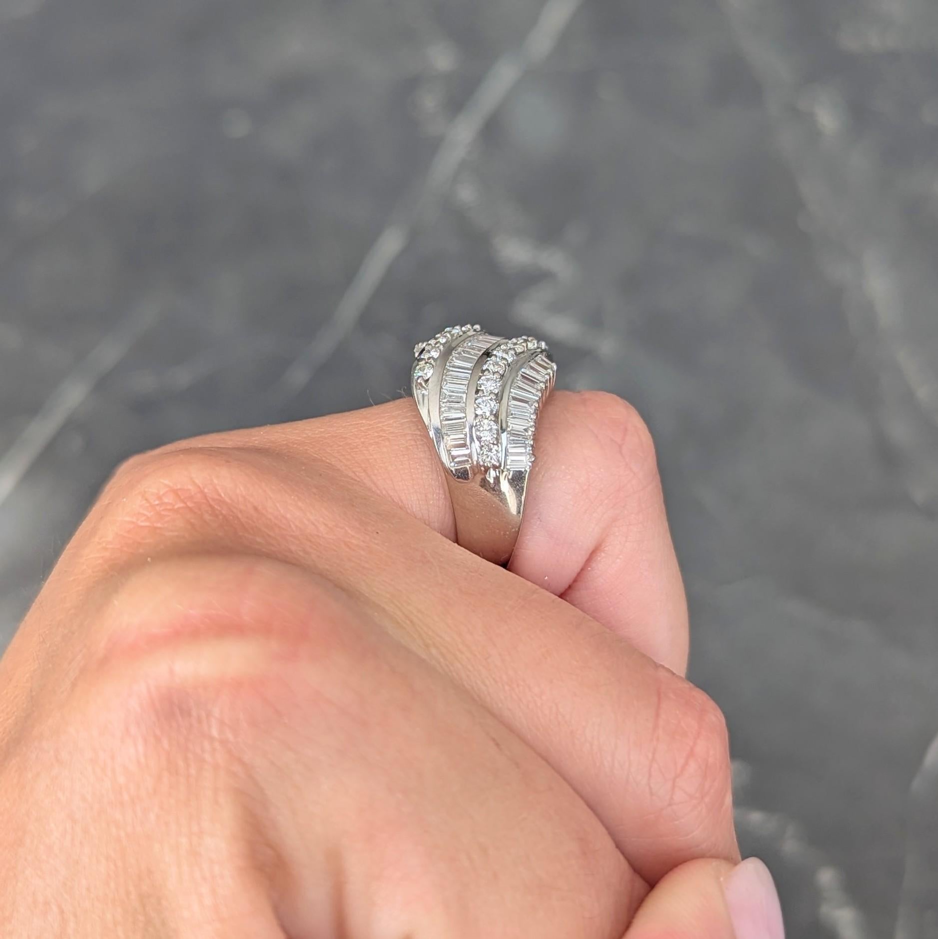 Bellari Contemporary 2.20 CTW Diamond 18K White Gold Twist Multi-Row Band Ring