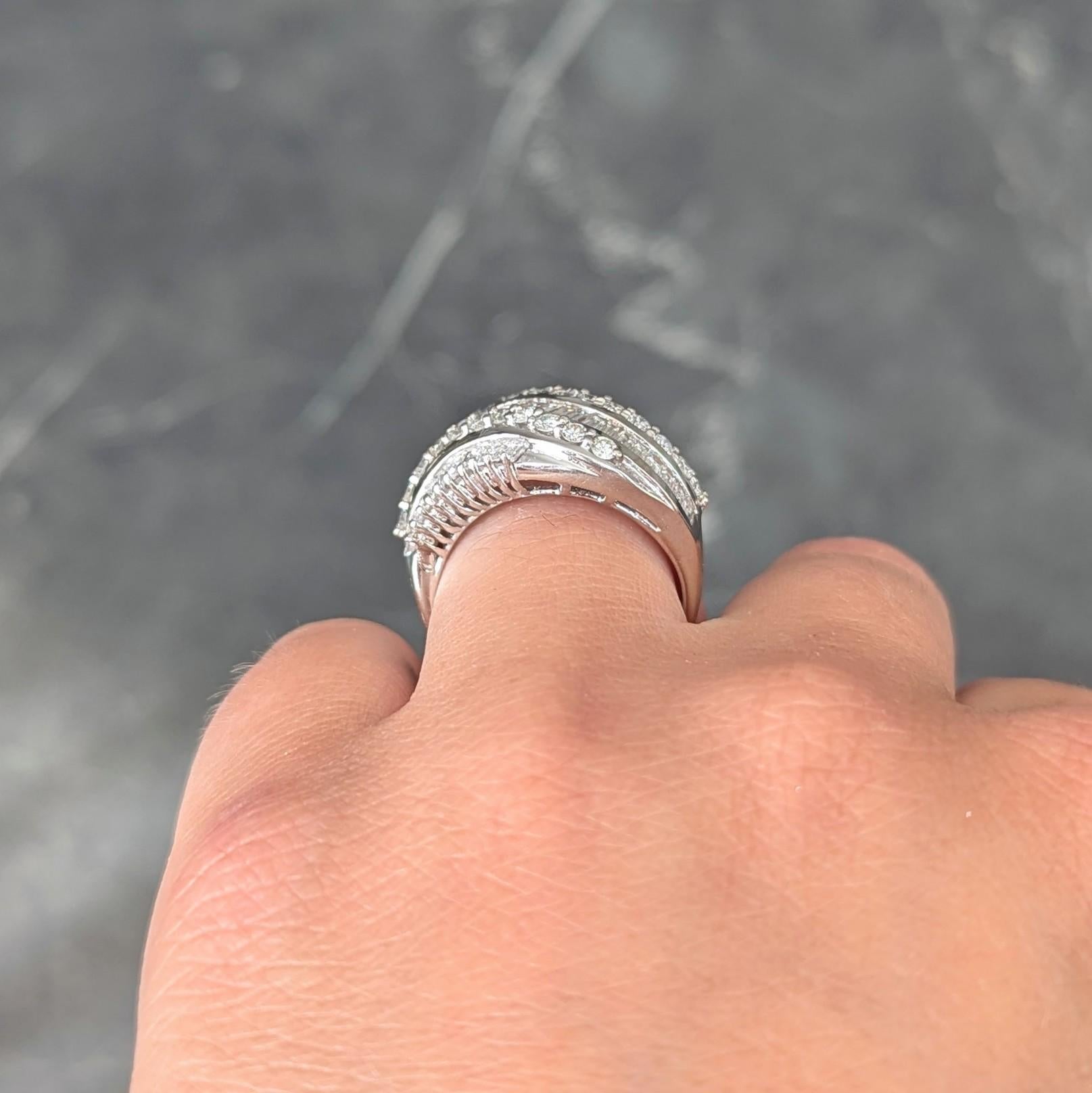 Bellari Contemporary 2.20 CTW Diamond 18K White Gold Twist Multi-Row Band Ring