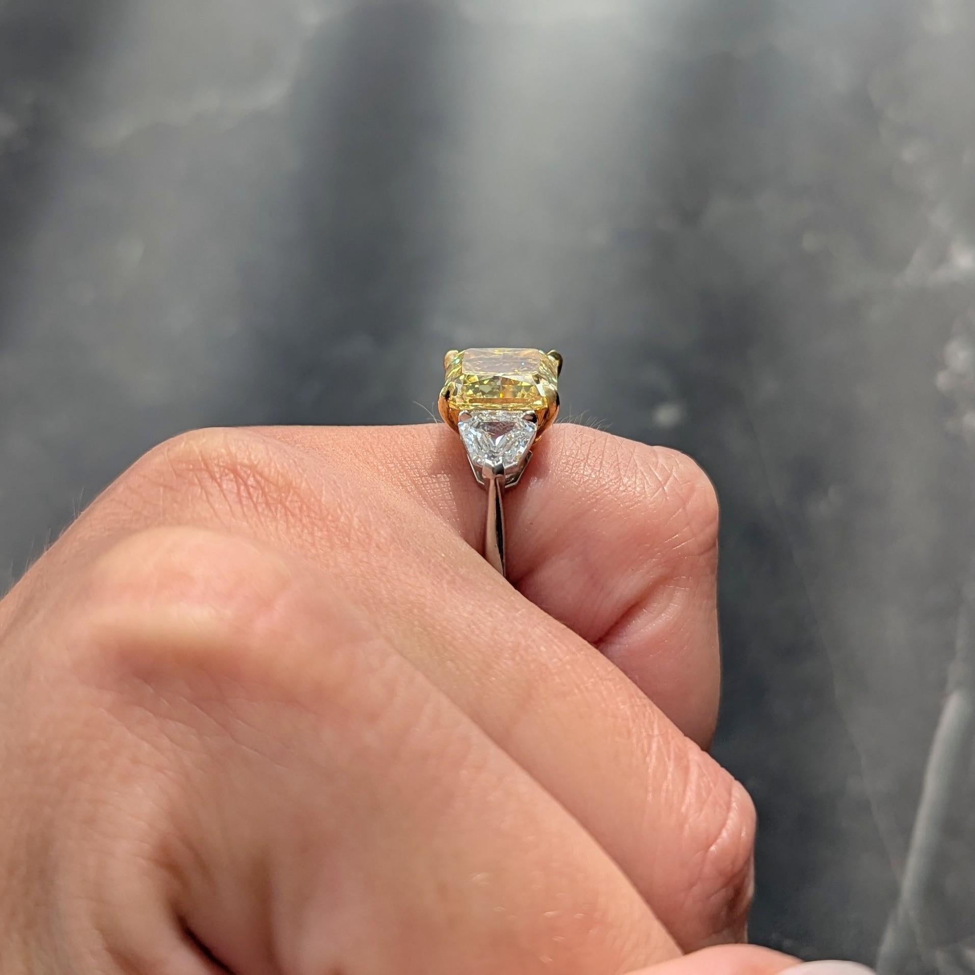 7.31 CTW Fancy Intense Yellow Diamond Platinum 18K Gold Engagement Ring GIA