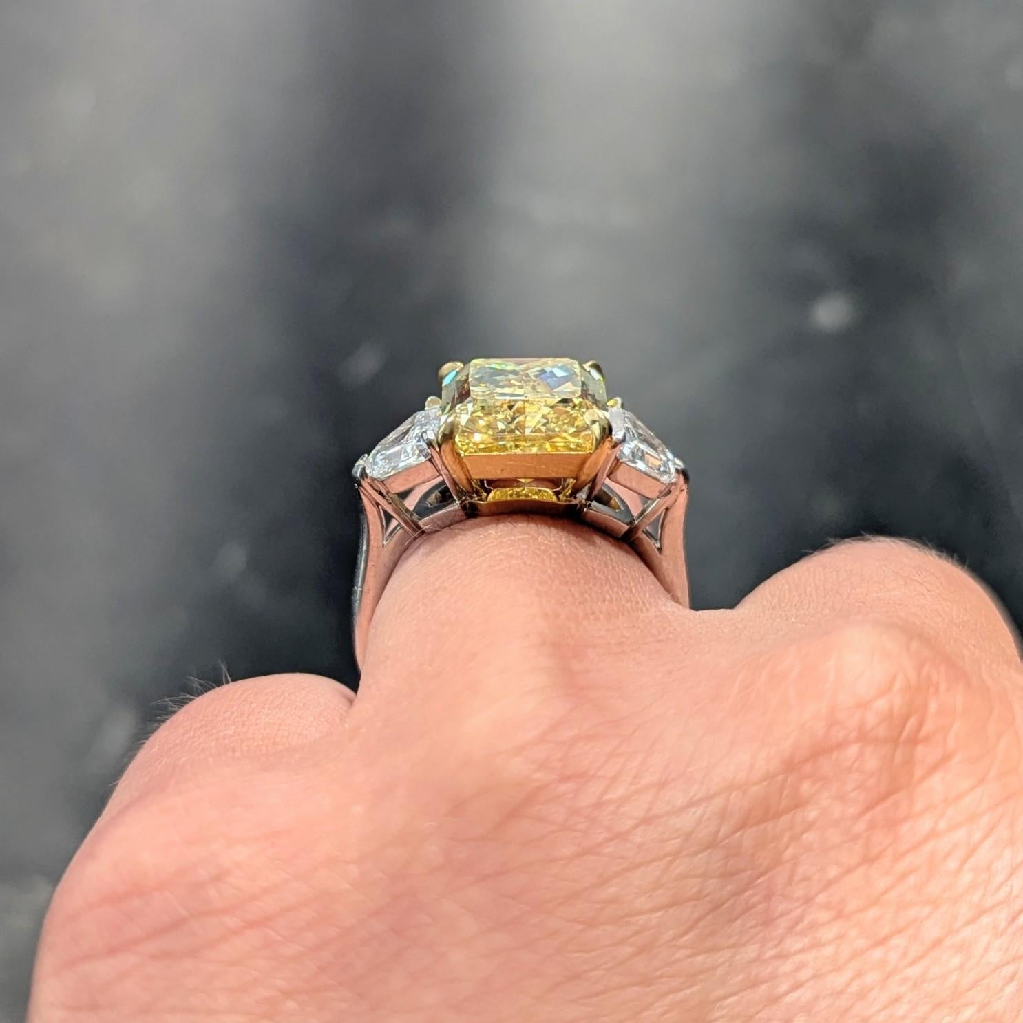 7.31 CTW Fancy Intense Yellow Diamond Platinum 18K Gold Engagement Ring GIA