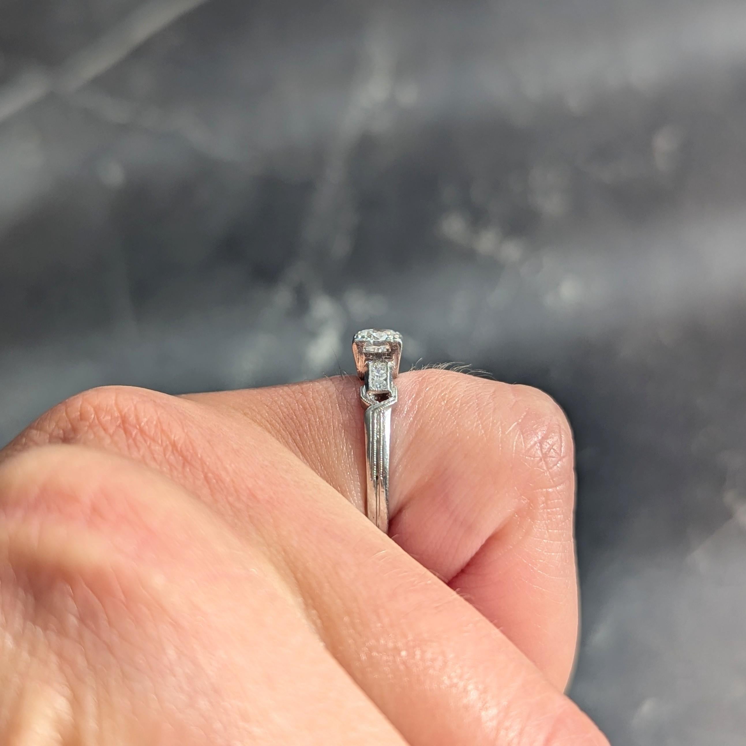 Retro 0.45 CTW Old European Cut Diamond Platinum Vintage Buckle Engagement Ring