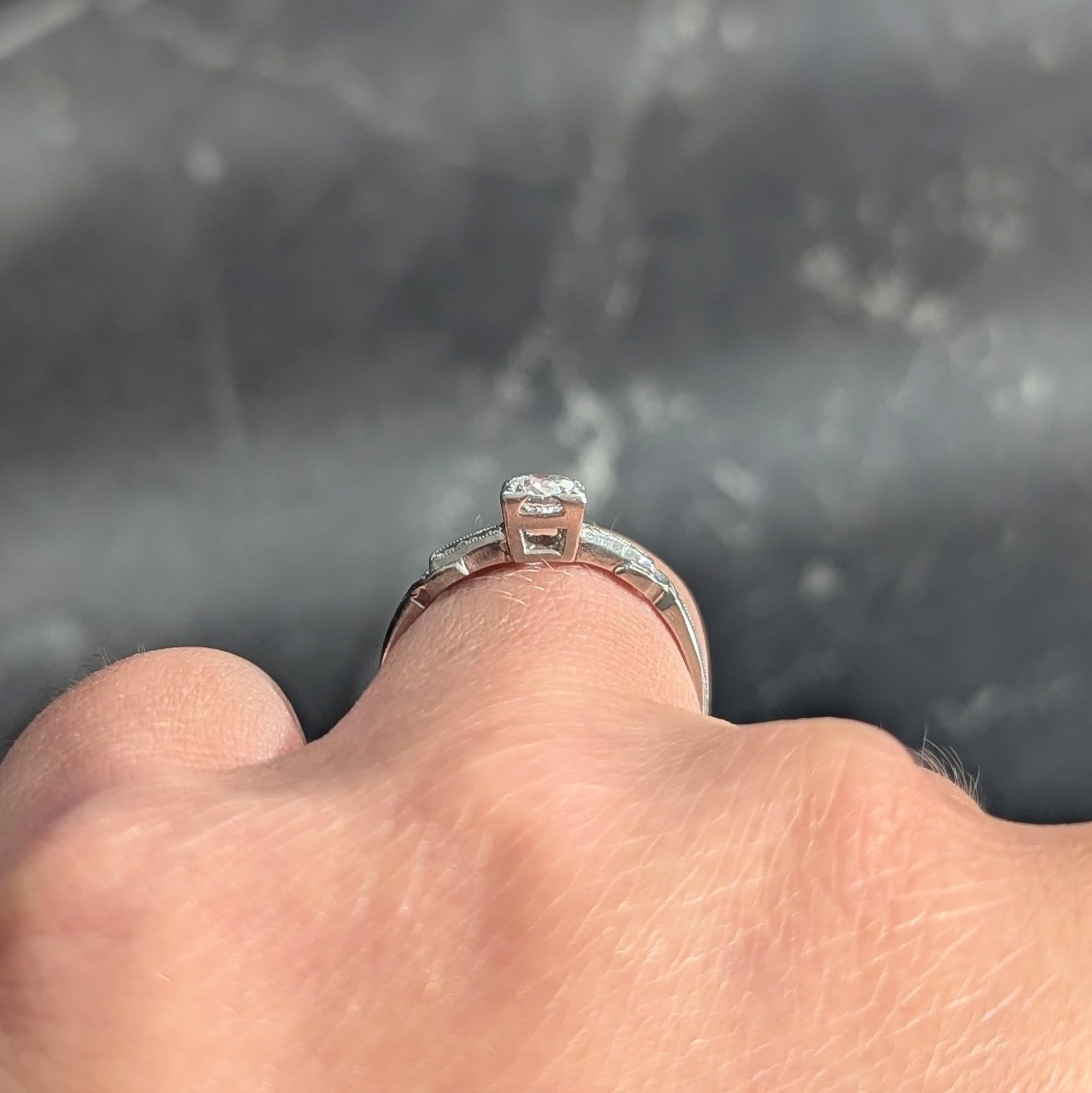 Retro 0.45 CTW Old European Cut Diamond Platinum Vintage Buckle Engagement Ring