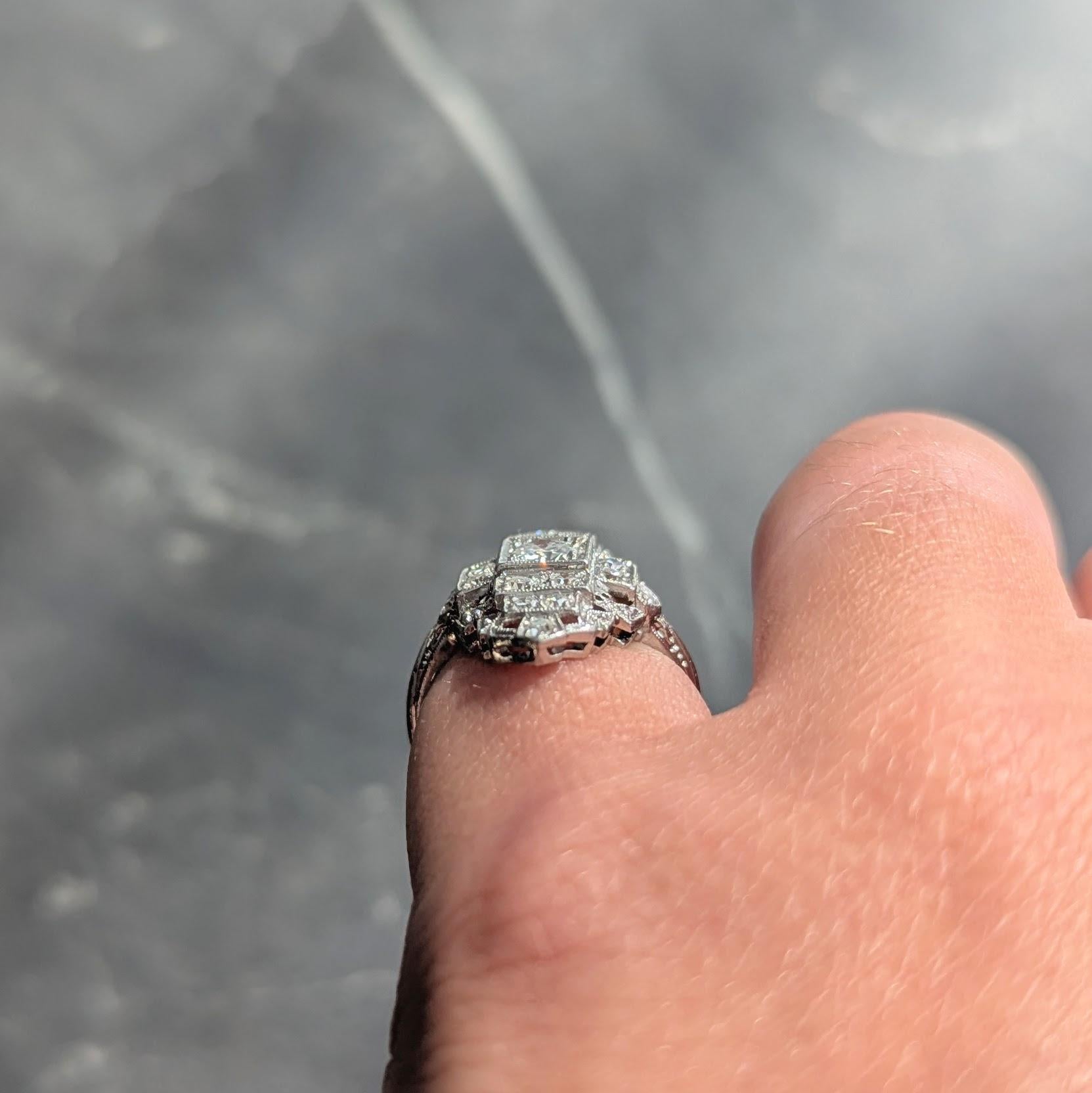 Art Deco 0.70 CTW Diamond Platinum Vintage Stepped Navette Dinner Ring