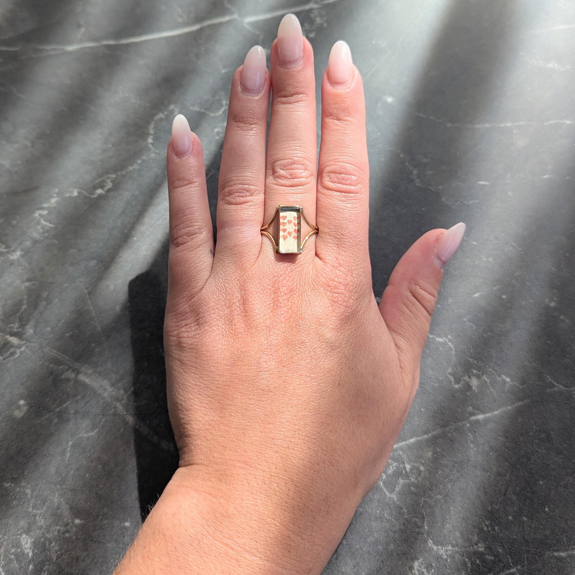 Georgian Quartz 14K Yellow Gold Antique Playing Card Double Compartment Ring