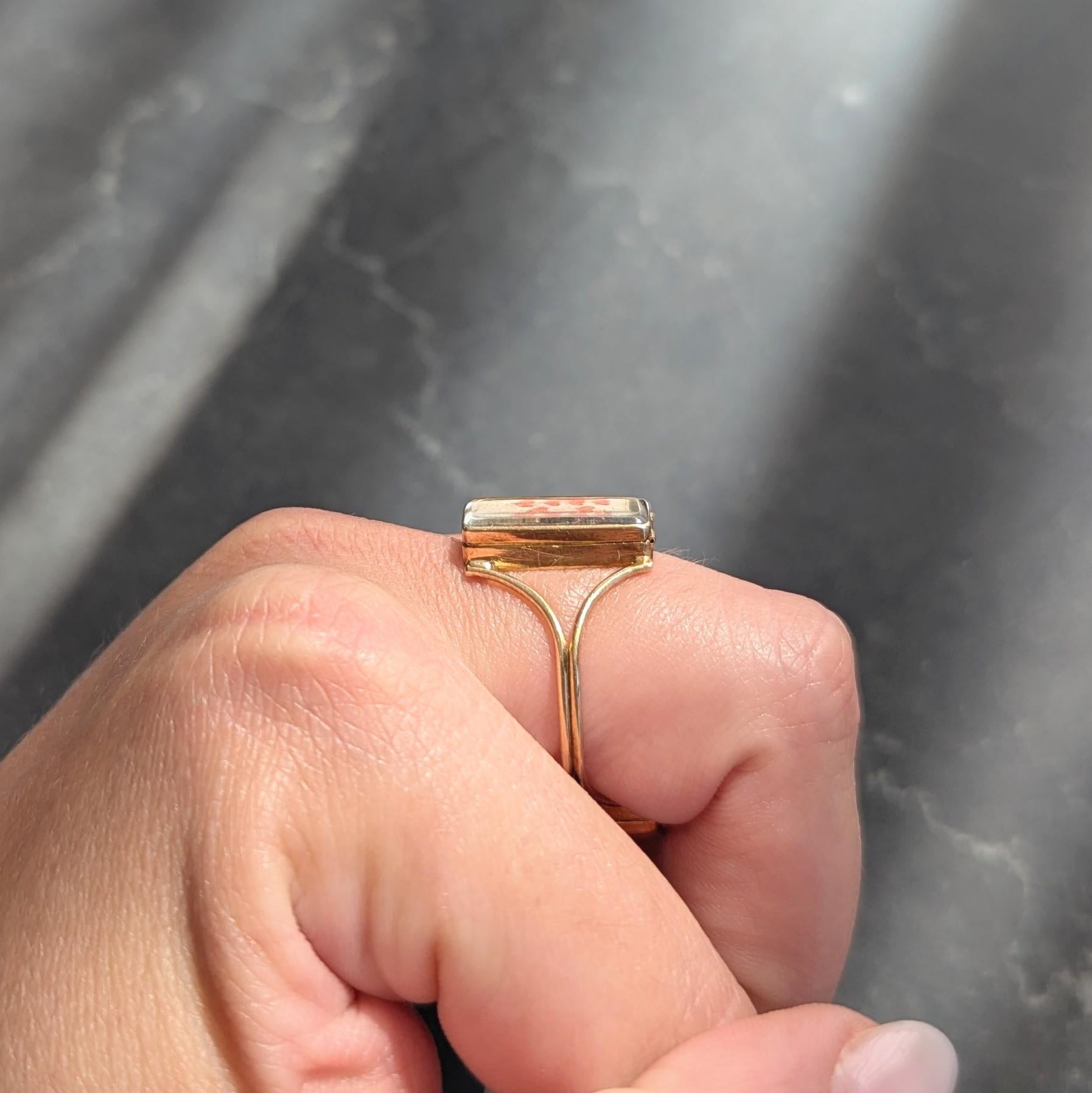 Georgian Quartz 14K Yellow Gold Antique Playing Card Double Compartment Ring