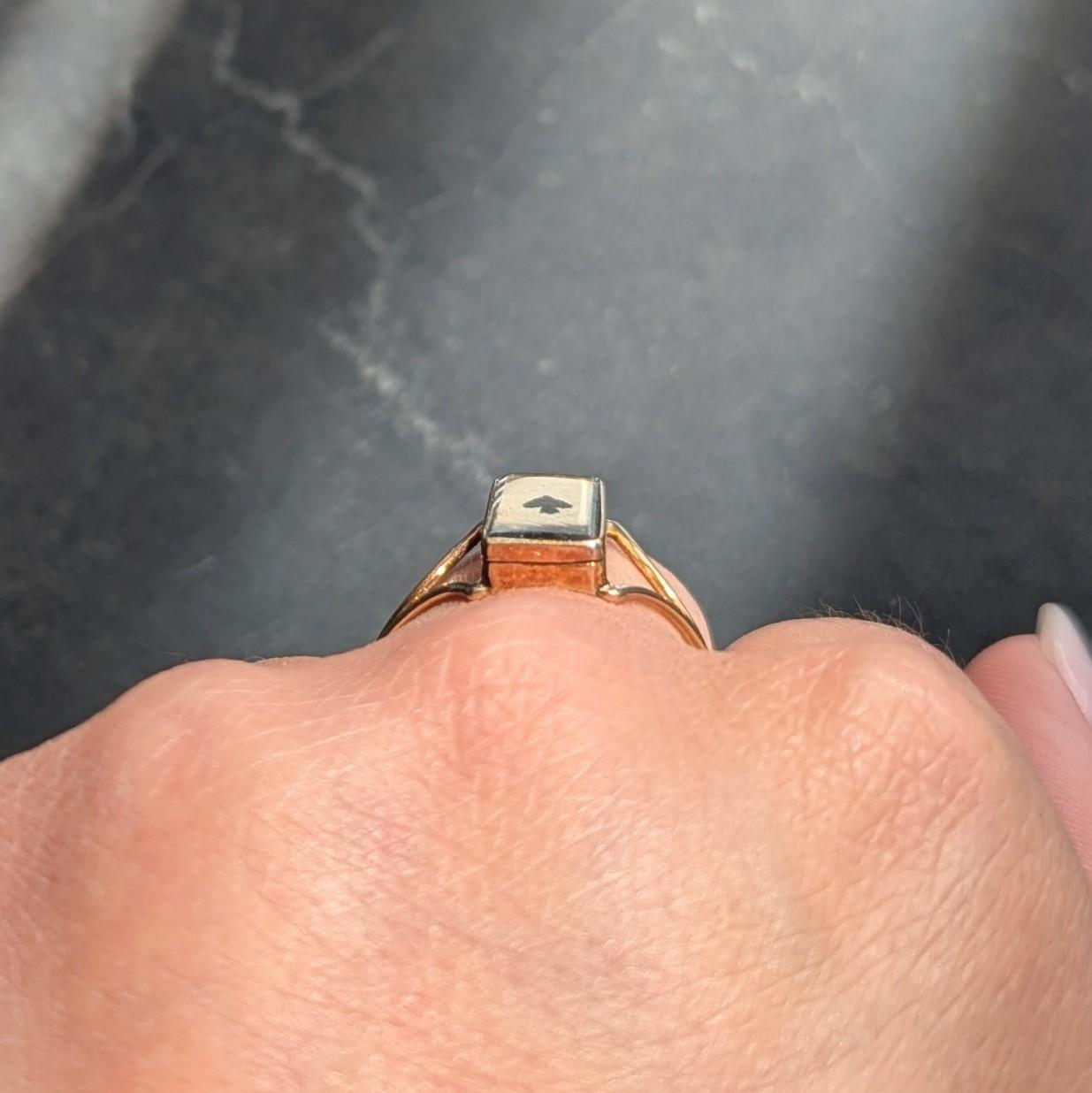 Georgian Quartz 14K Yellow Gold Antique Playing Card Double Compartment Ring